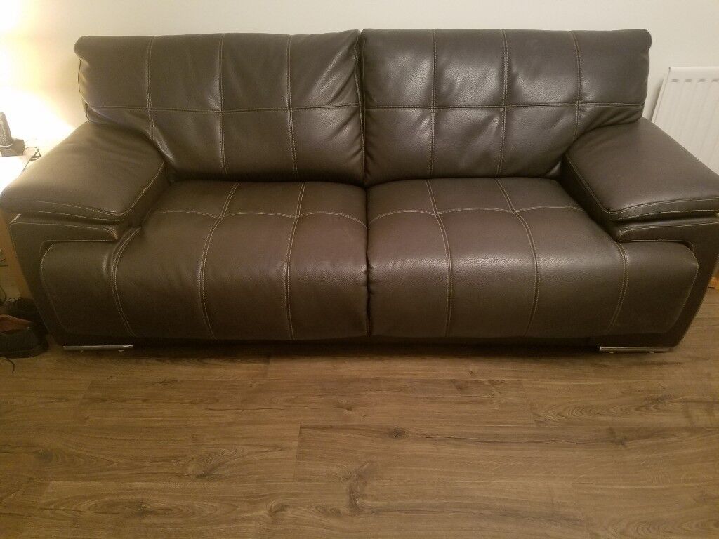 2 Large Faux Leather Dark Brown Sofas Bought From Scs 4 Years Ago. | In Regarding Faux Leather Sofas In Dark Brown (Gallery 7 of 20)