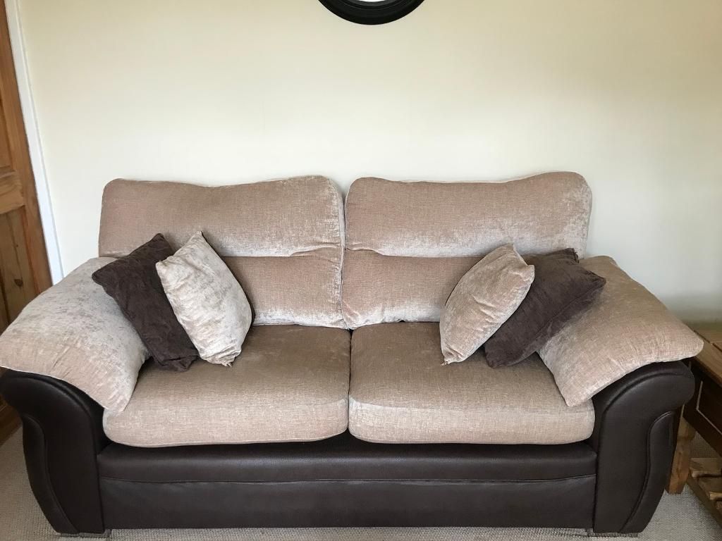 2 X Large Two Seater Sofas Dark Brown Faux Leather / Light Material Within Faux Leather Sofas In Dark Brown (View 15 of 20)