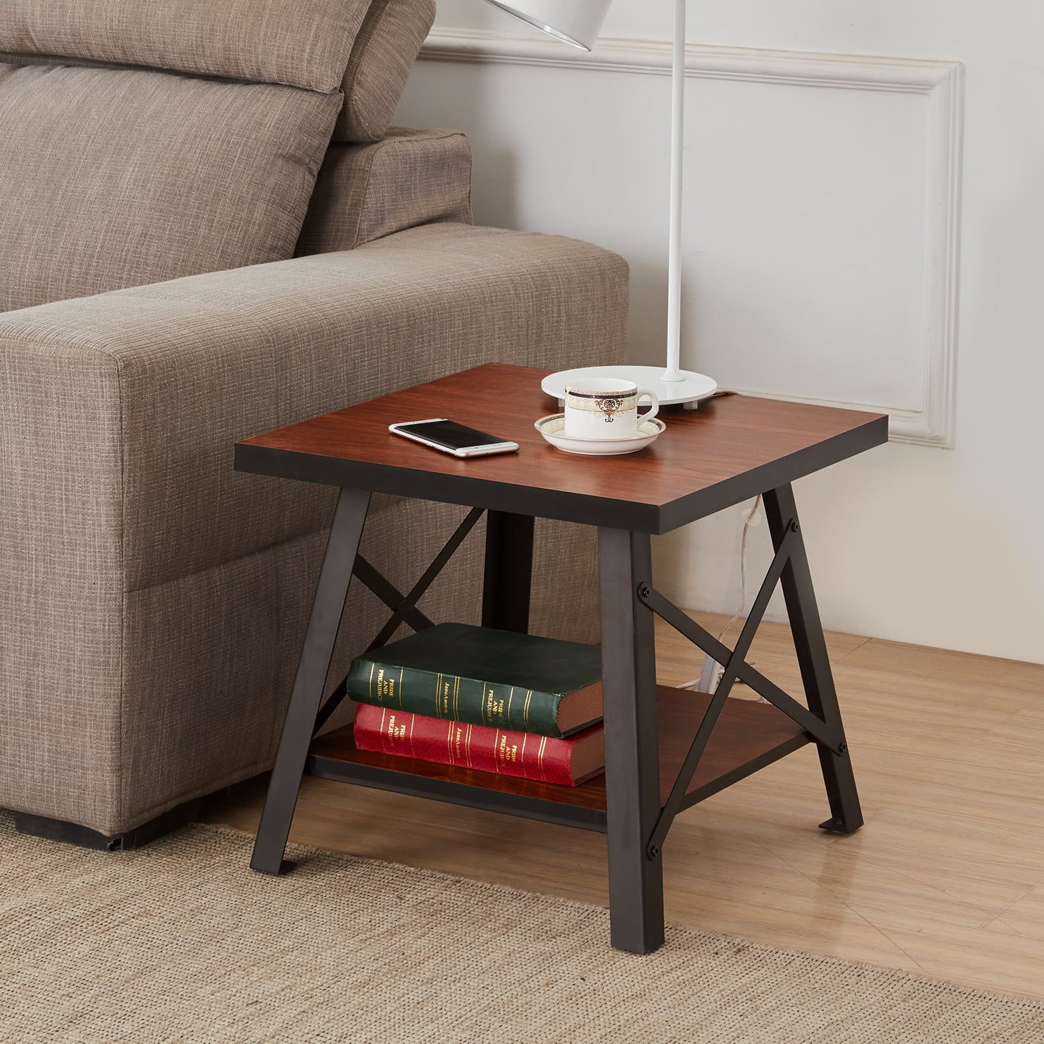 20" Open Storage Shelf Coffee Table End Table Square,industrial Style With Regard To Coffee Tables With Open Storage Shelves (View 4 of 20)