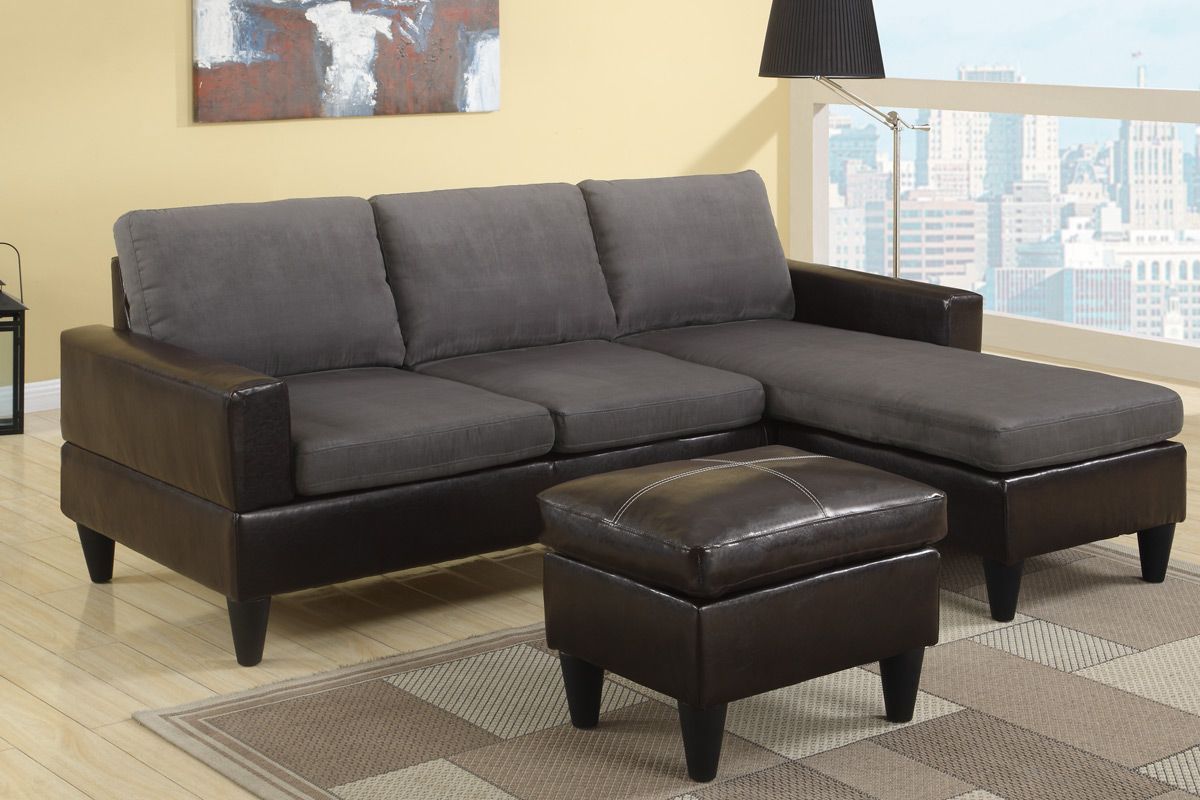 3 Pc Grey Microfiber Two Tone Apartment Size Sectional Sofa With With 2 Tone Chocolate Microfiber Sofas (Gallery 9 of 20)