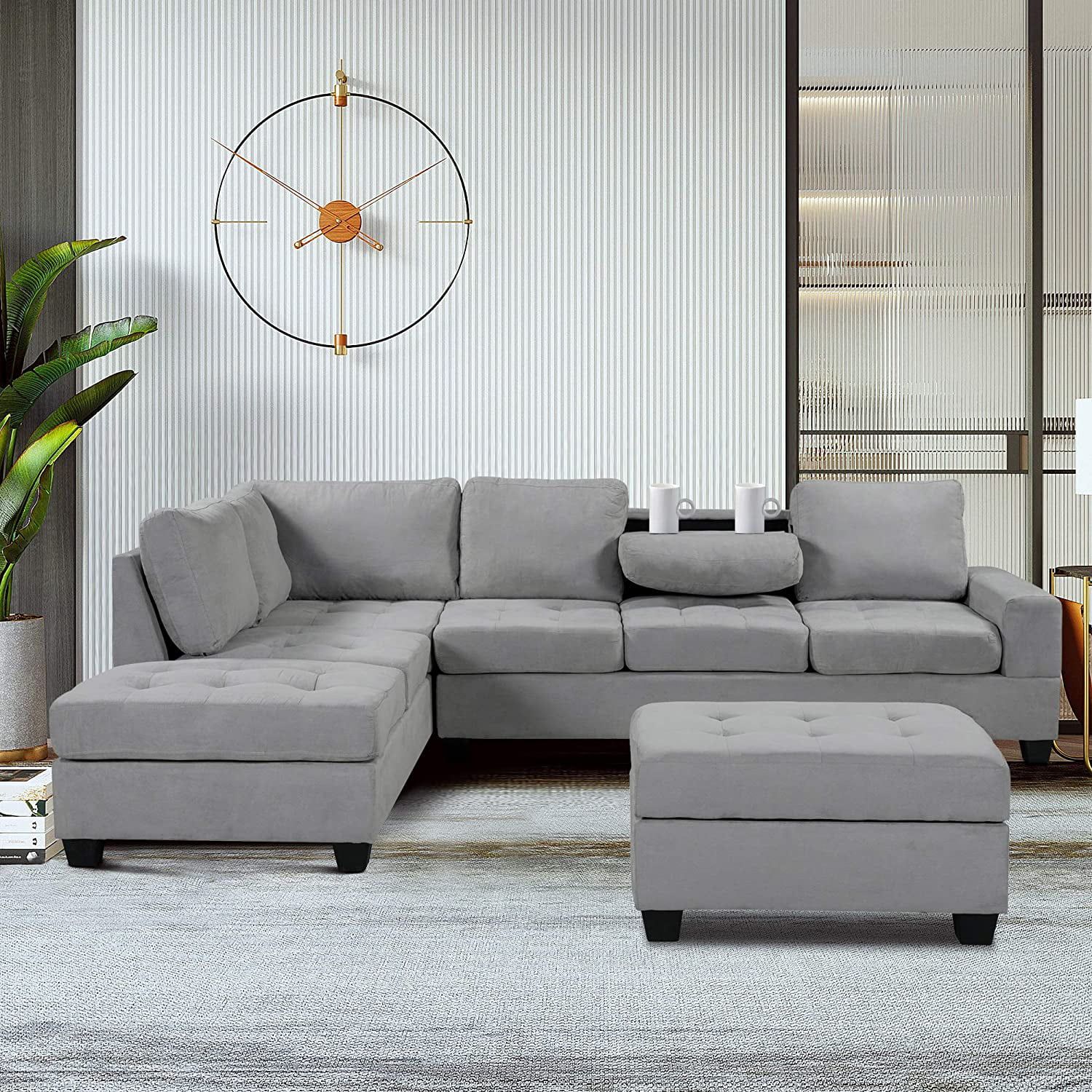 3 Piece Convertible Sectional Sofa L Shaped Couch With Reversible Throughout Sofas With Ottomans (View 16 of 20)