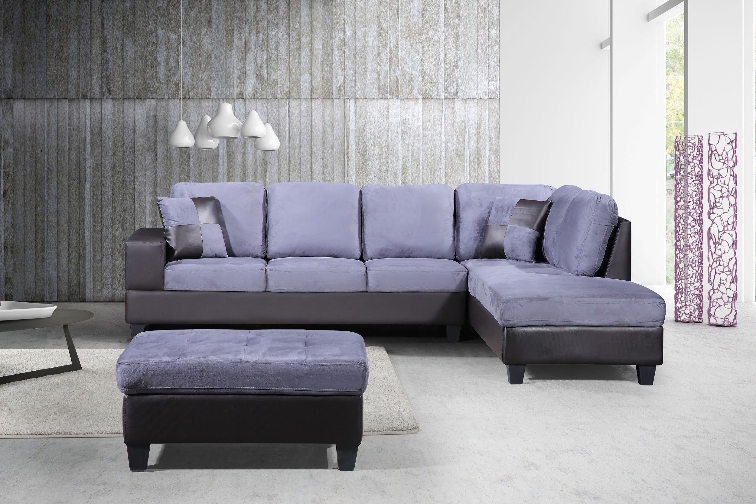 3 Piece Modern Right Microfiber / Faux Leather Sectional Sofa Set W In Faux Leather Sectional Sofa Sets (Gallery 12 of 21)
