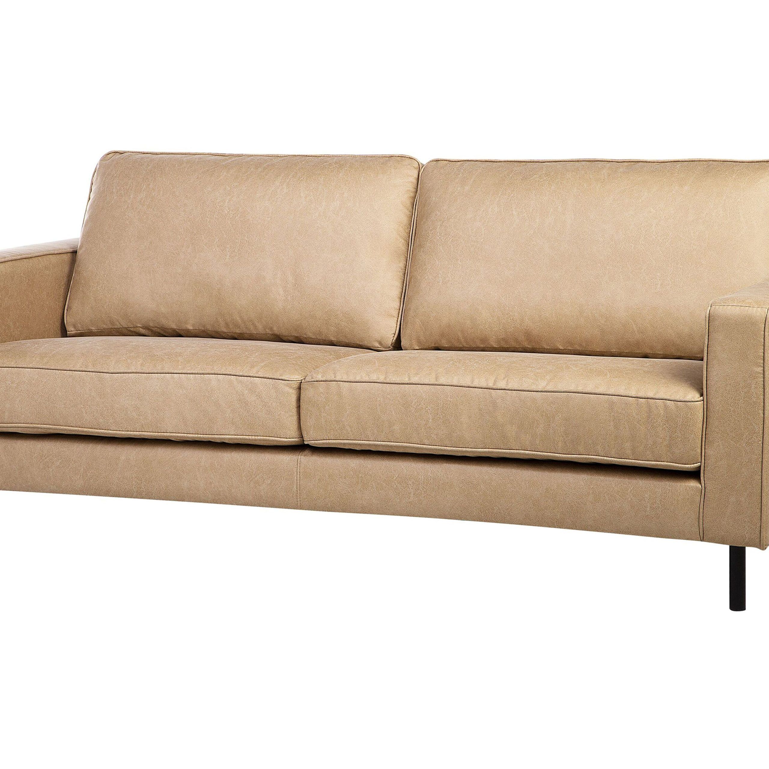 3 Seater Faux Leather Sofa Beige Savalen | Beliani.co.uk Throughout Traditional 3 Seater Faux Leather Sofas (Gallery 8 of 20)