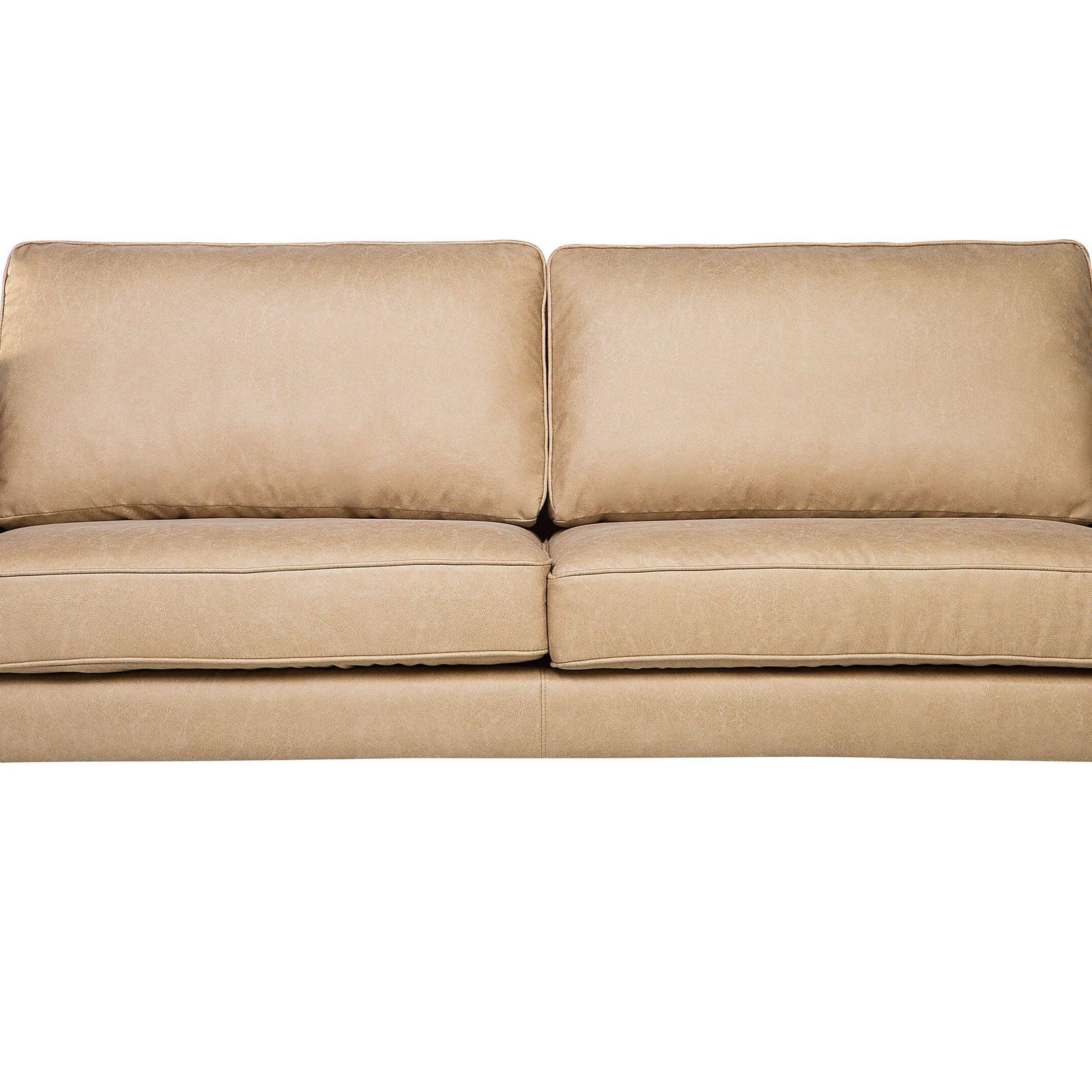 3 Seater Faux Leather Sofa Beige Savalen | Beliani.co.uk Within Traditional 3 Seater Faux Leather Sofas (Gallery 3 of 20)