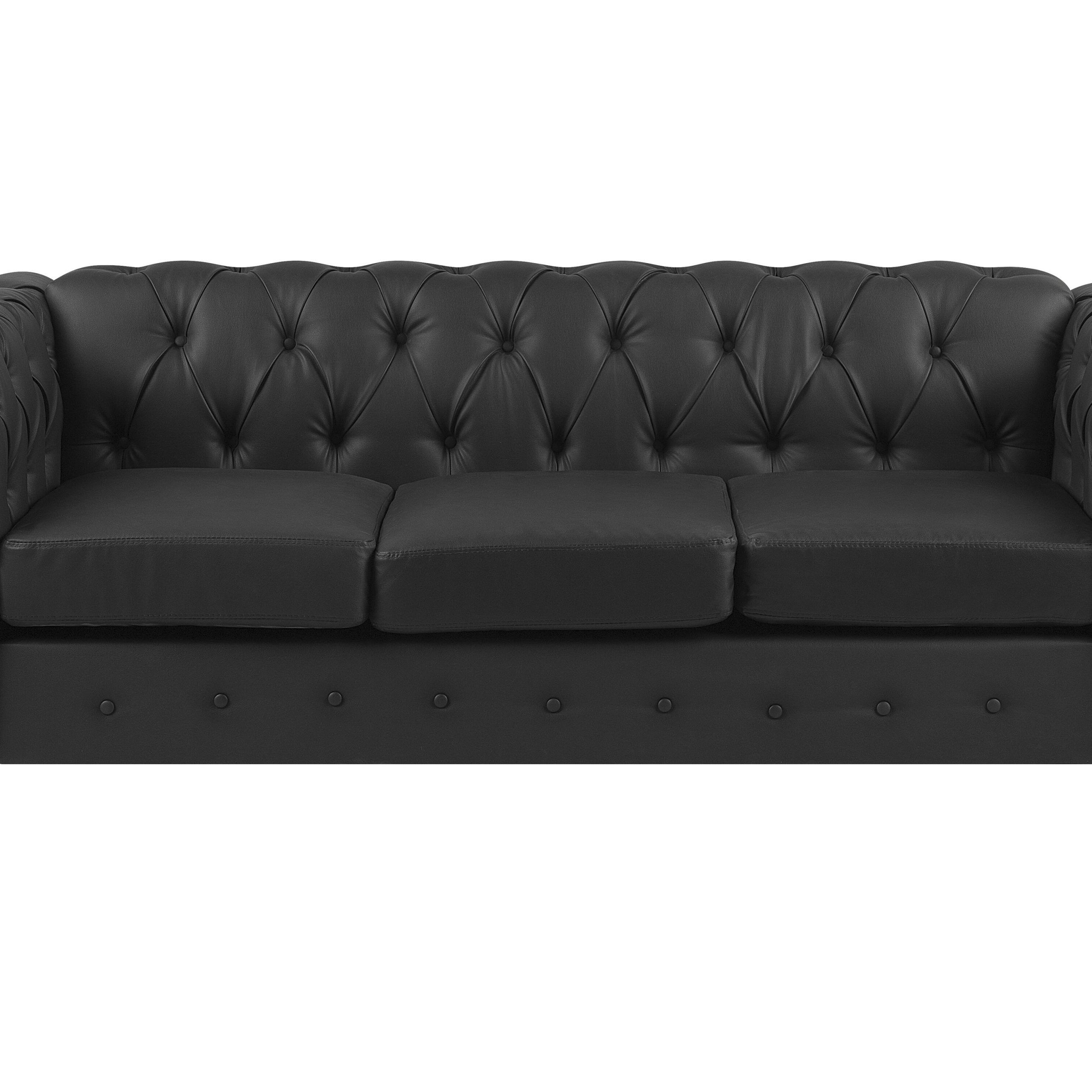 3 Seater Faux Leather Sofa Black Chesterfield | Beliani.it With Traditional 3 Seater Faux Leather Sofas (Gallery 12 of 20)
