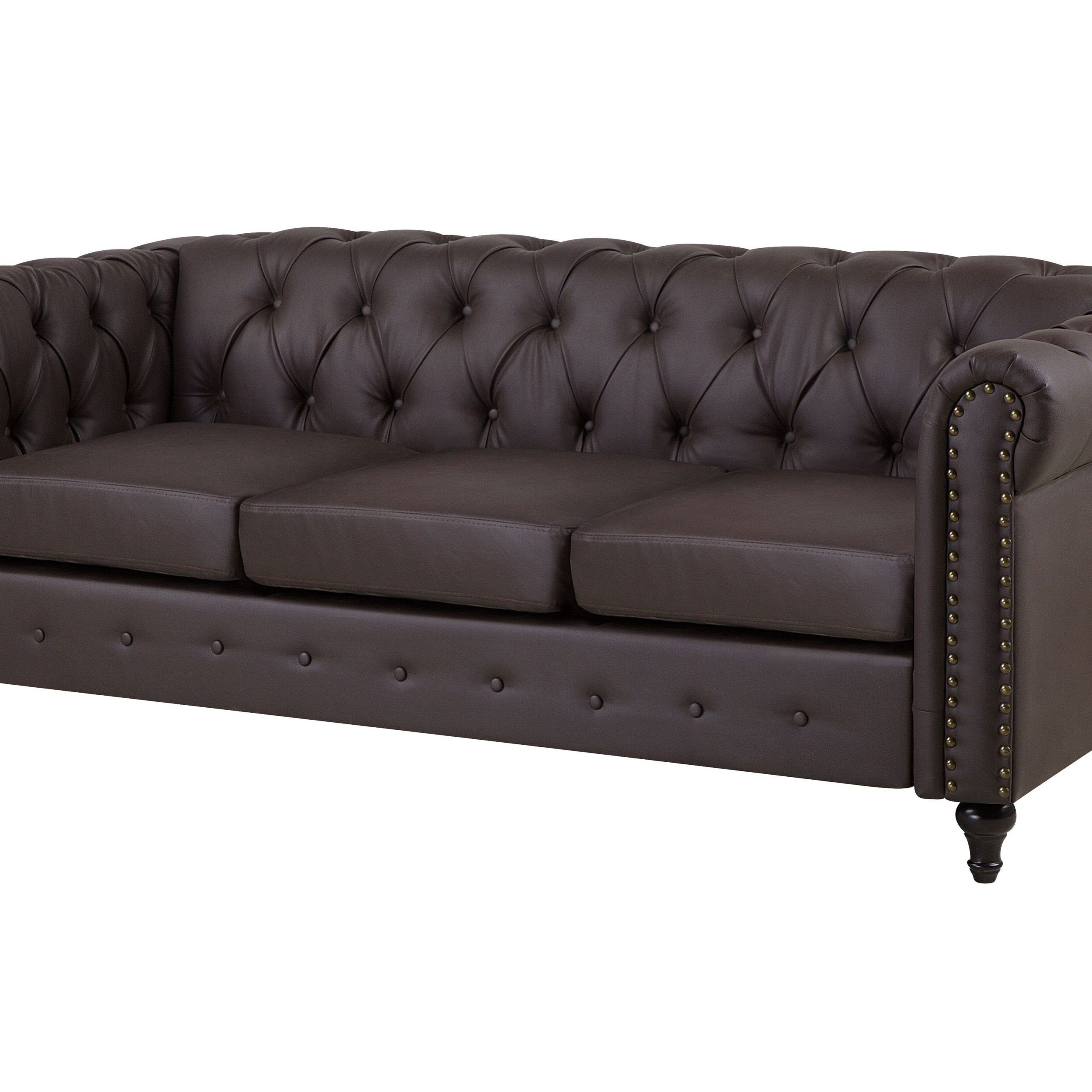3 Seater Faux Leather Sofa Brown Chesterfield | Beliani.co (View 4 of 20)