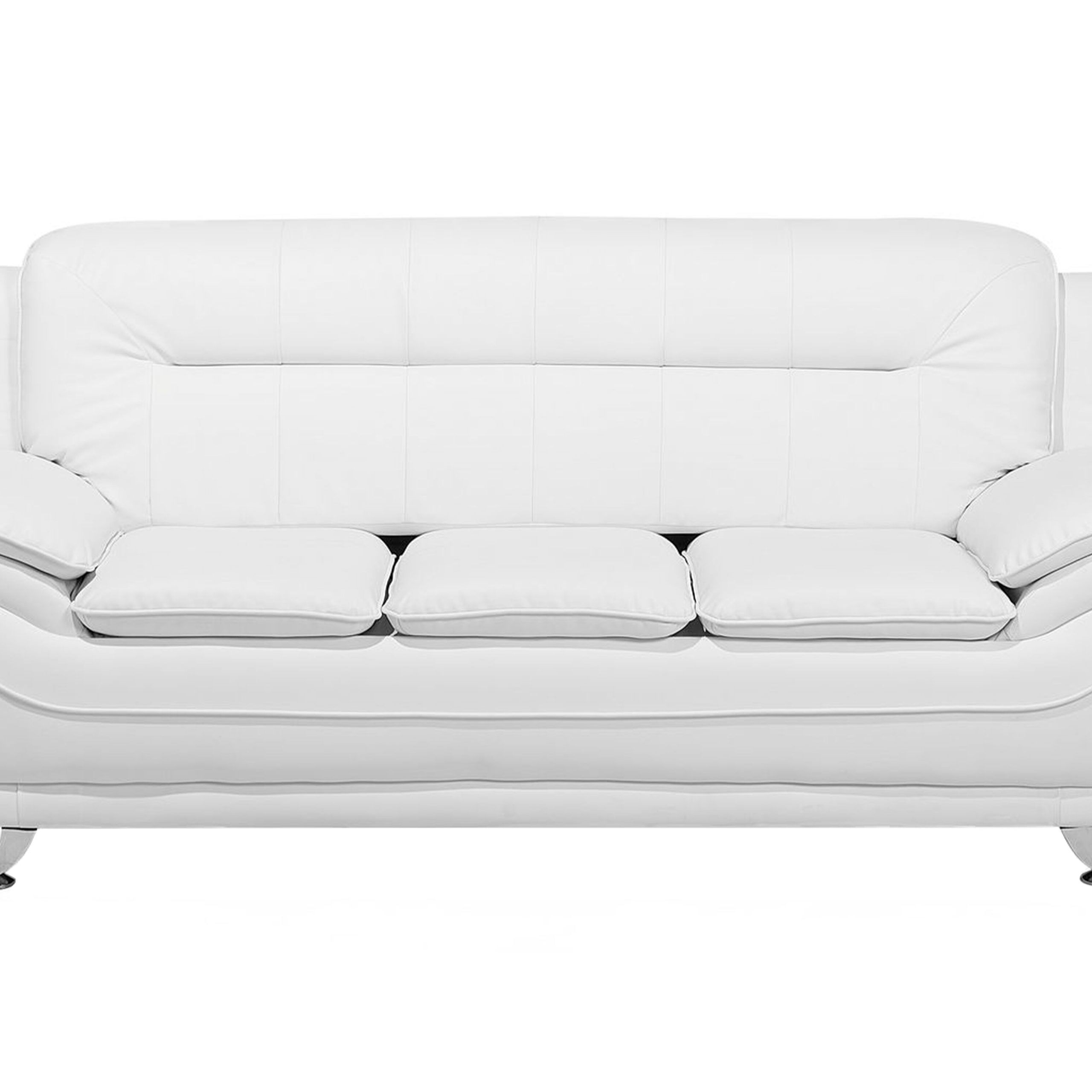 3 Seater Faux Leather Sofa White Leira | Beliani.co.uk Throughout Traditional 3 Seater Faux Leather Sofas (Gallery 13 of 20)