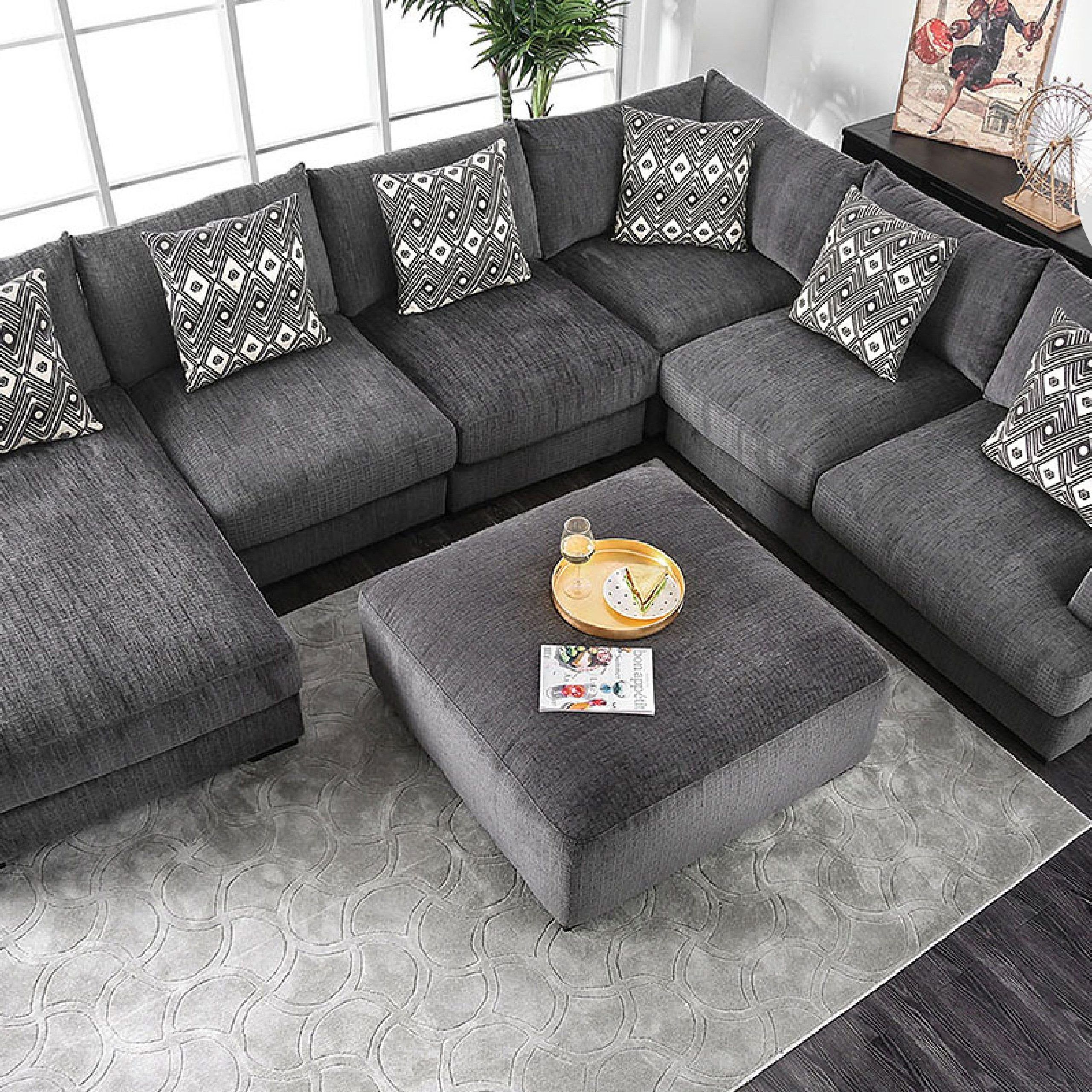 5 Pc Kaylee Gray Chenille Fabric Sectional Sofa Set With Chaise And Throughout Chenille Sectional Sofas (View 7 of 20)