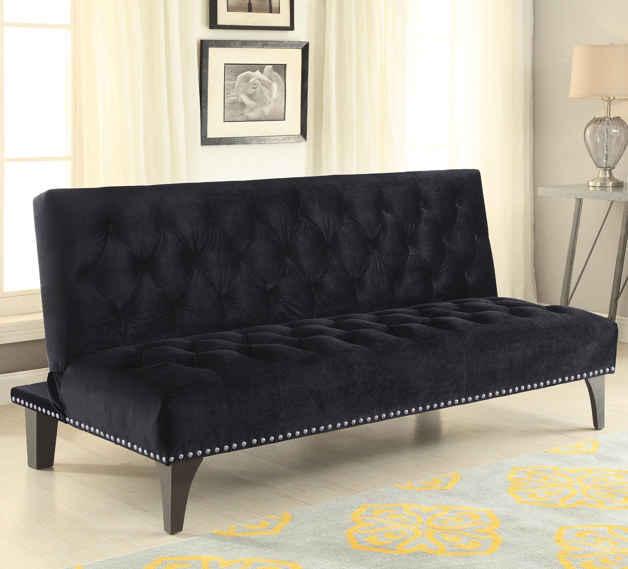 500237 Black Velvet Upholstery Sofa Bed From Coaster (500237) | Coleman With 2 Seater Black Velvet Sofa Beds (View 5 of 20)