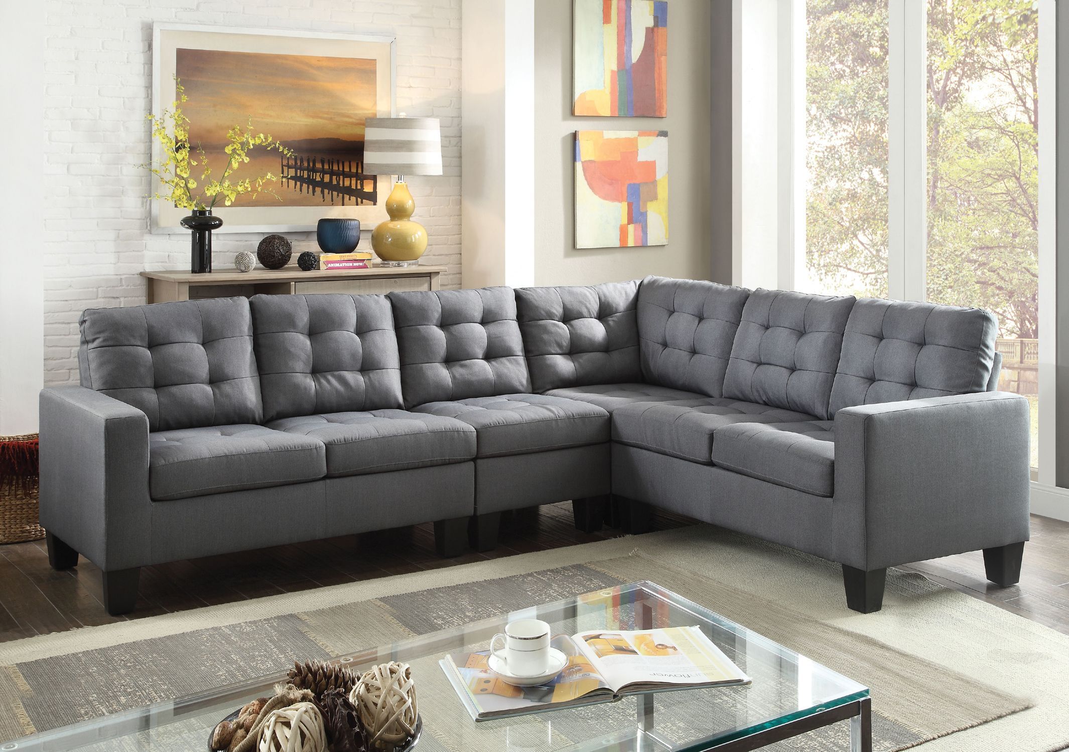 52760 Earsom Gray Linen Sectional Sofa Set – Luchy Amor Furniture Regarding Gray Linen Sofas (View 2 of 20)