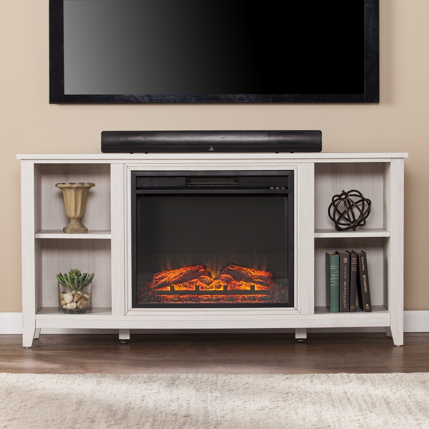 55 1/2" Parkdale Electric Fireplace Tv Stand – White For Tv Stands With Electric Fireplace (View 6 of 20)