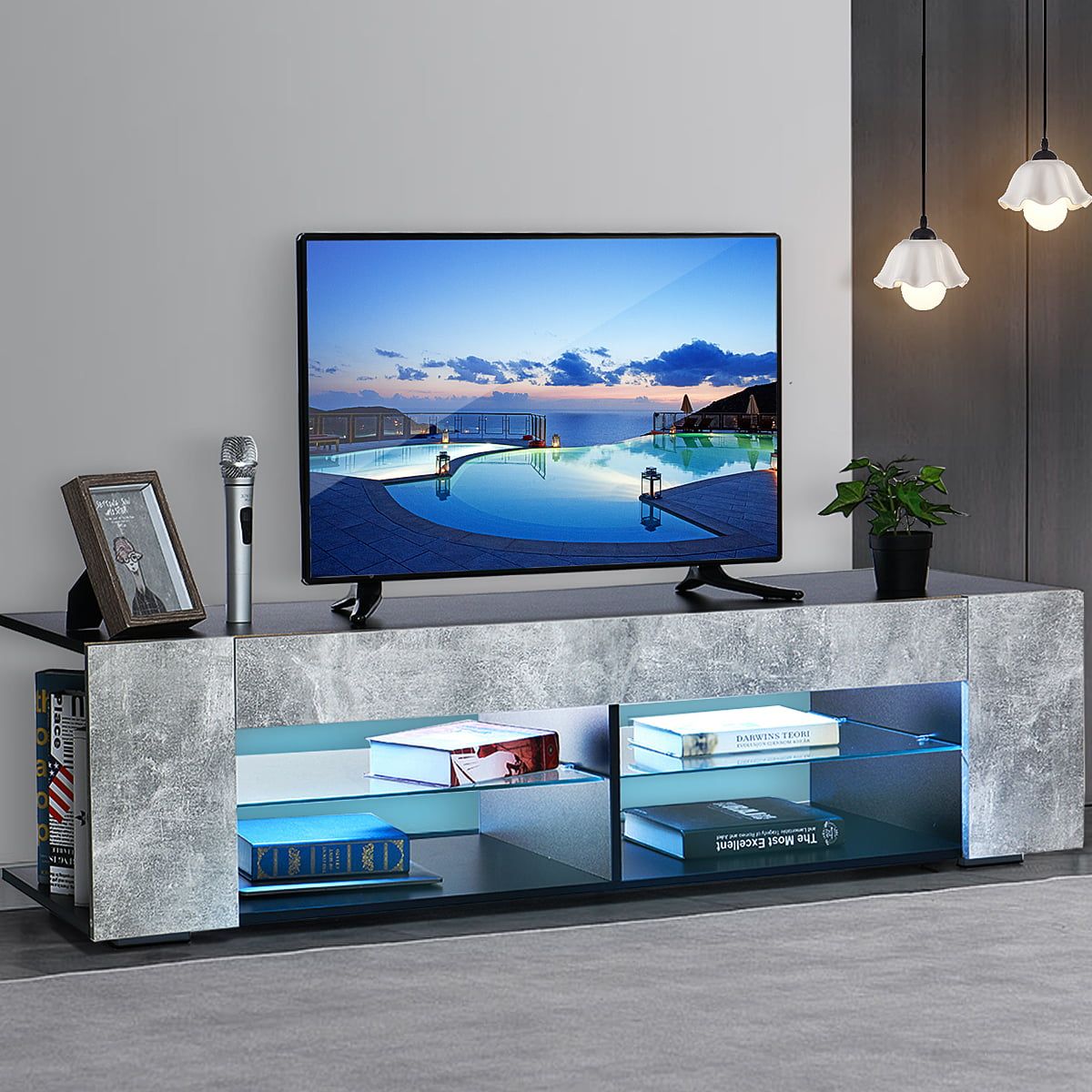 57 Inch Tv Stand With Remote Led Lights, Entertainment Center For Tvs Throughout Tv Stands With Lights (Gallery 4 of 20)