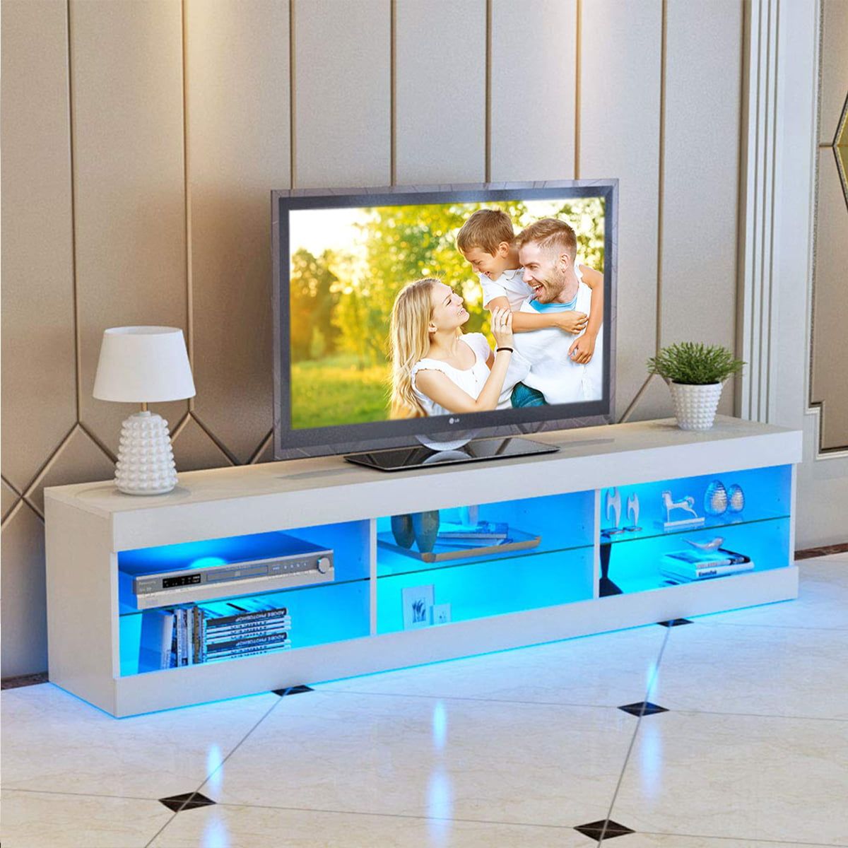 57'' Tv Stand For Flat Tv 40 55'' Inch Tv In Home W/led Lights Shelves Regarding Tv Stands With Lights (Gallery 2 of 20)