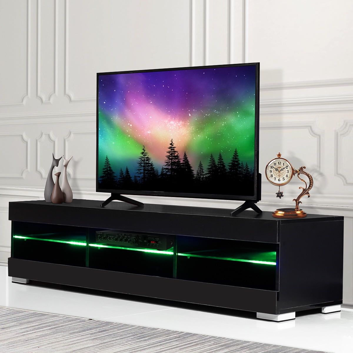 57'' Tv Stand For Flat Tv 40 55'' Inch Tv In Home W/led Lights Shelves Within Led Tv Stands With Outlet (View 16 of 20)