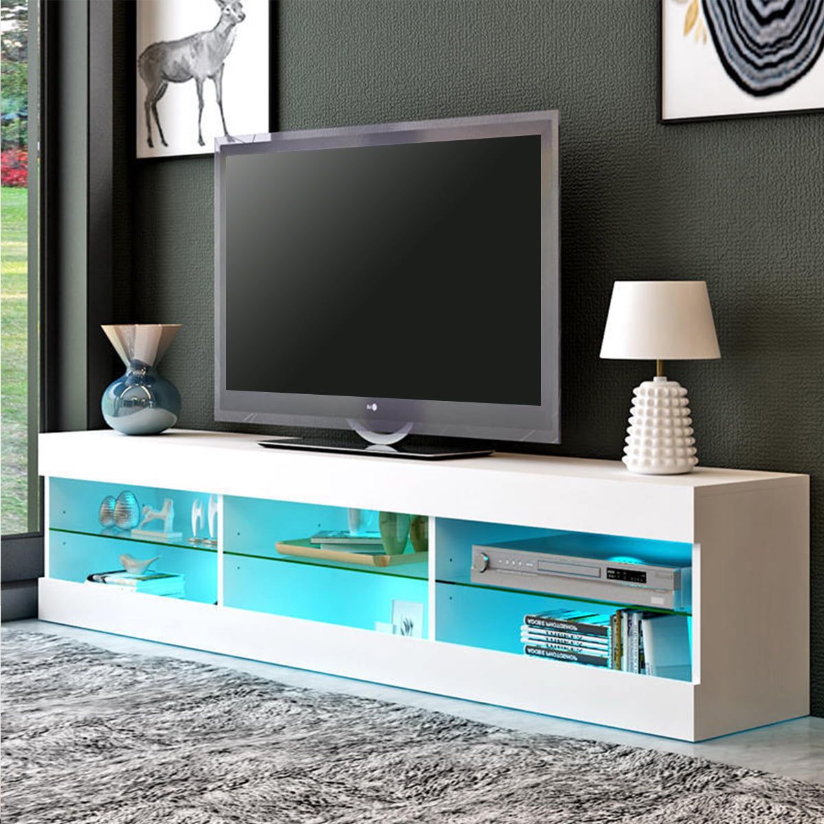 57'' Tv Stand With Rgb Led Lights, Modern Decorative Tv Console Storage Throughout Rgb Tv Entertainment Centers (Gallery 4 of 20)