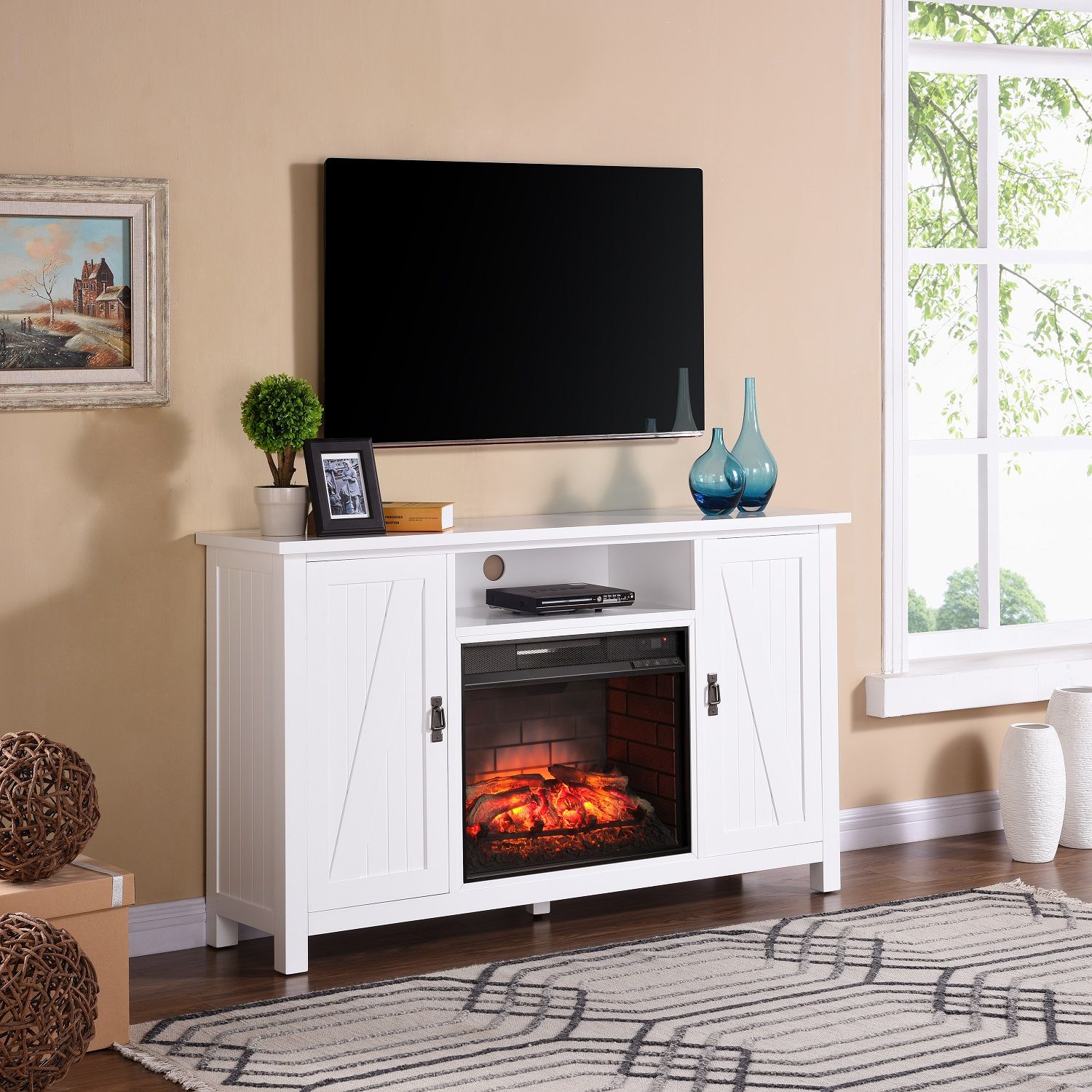 58" Adderly Farmhouse Style Infrared Electric Fireplace Tv Stand – White With Regard To Tv Stands With Electric Fireplace (View 19 of 20)