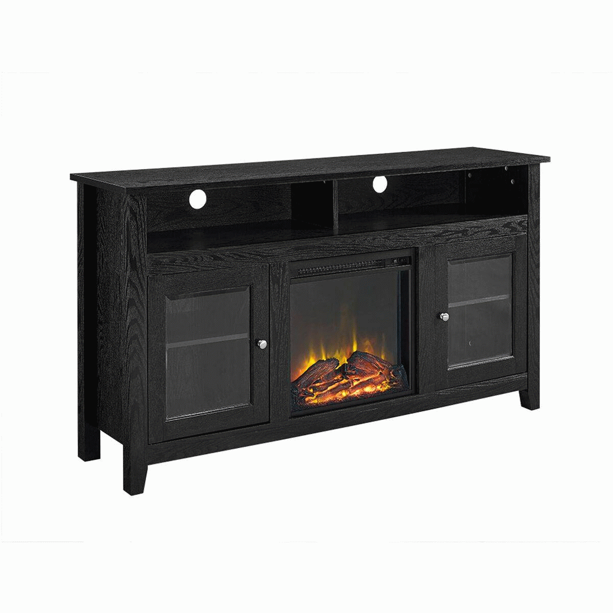 58" Wood Highboy Fireplace Tv Stand In Black – Walker Edison W58fp18hbbl With Wood Highboy Fireplace Tv Stands (View 16 of 20)