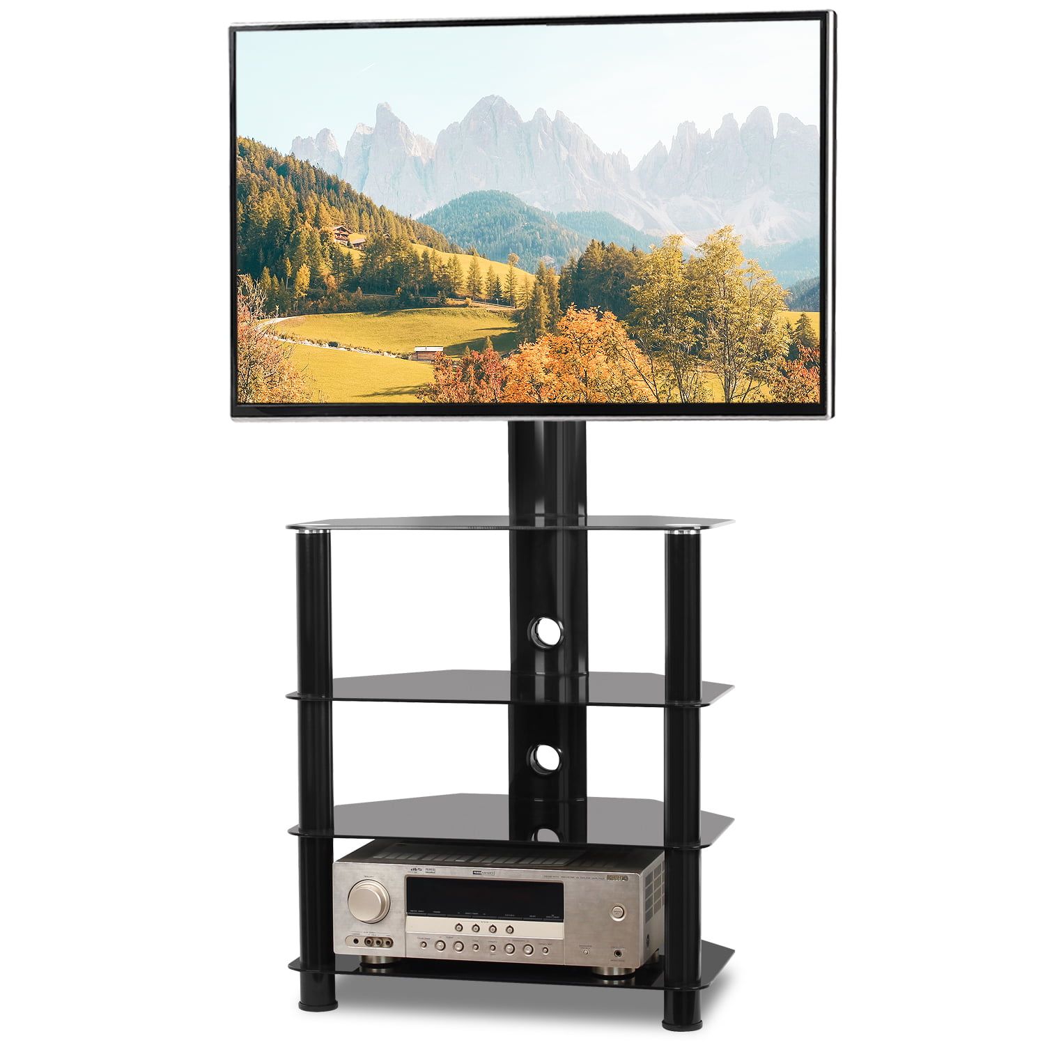 5rcom 4 Tier Shelf Floor Corner Tv Stand For Flat Curved Screen Tvs Up For Tier Stands For Tvs (Gallery 14 of 20)