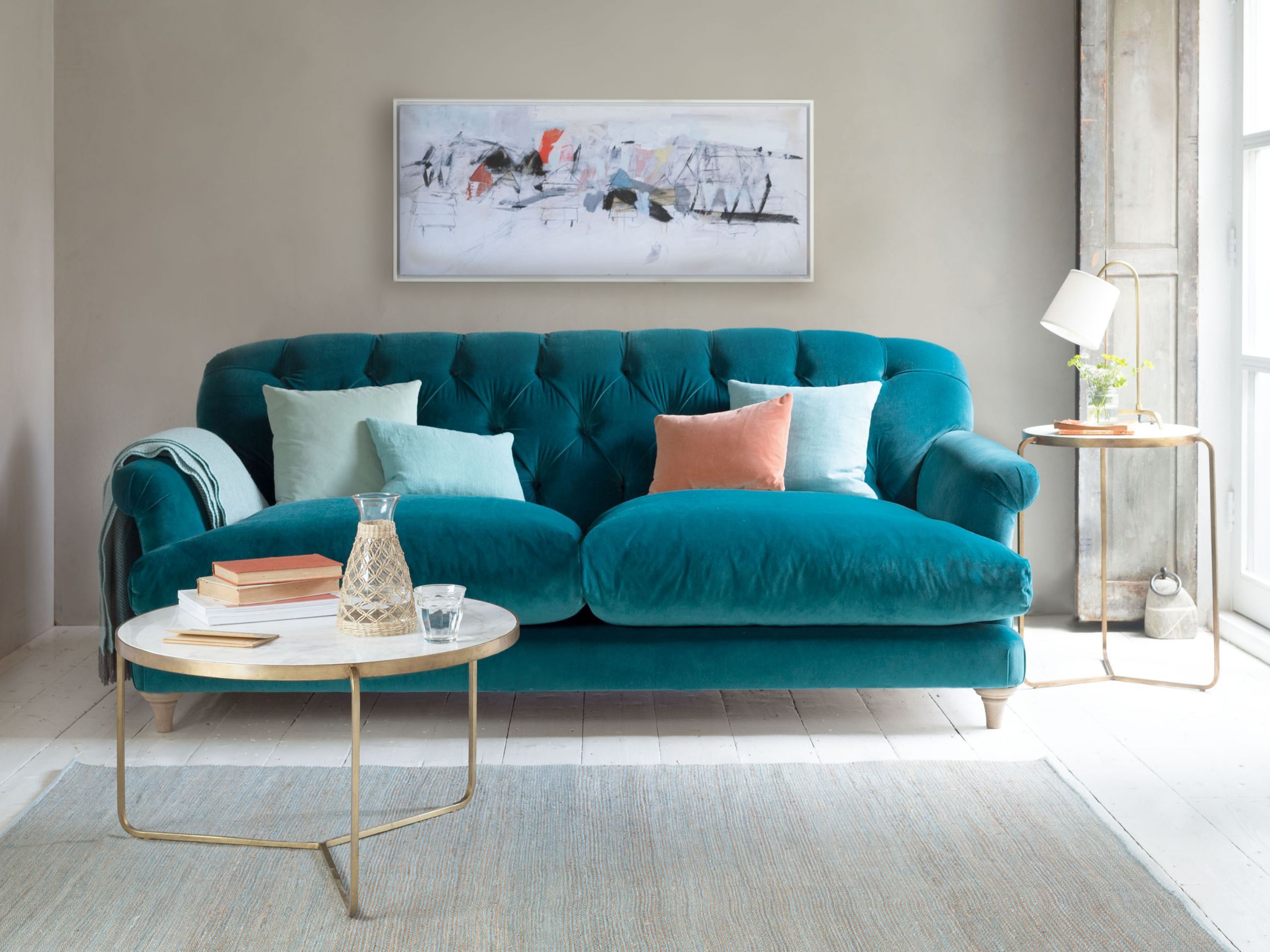 6 Velvet Sofas You Won't Be Able To Resist | Teal Couch Living Room With Regard To Modern Blue Linen Sofas (Gallery 16 of 20)