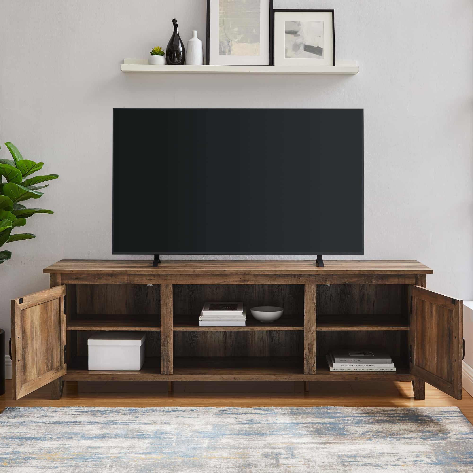 70 Inch Modern Farmhouse Wood Tv Stand – Rustic Oakwalker Edison Pertaining To Farmhouse Tv Stands For 70 Inch Tv (Gallery 3 of 20)