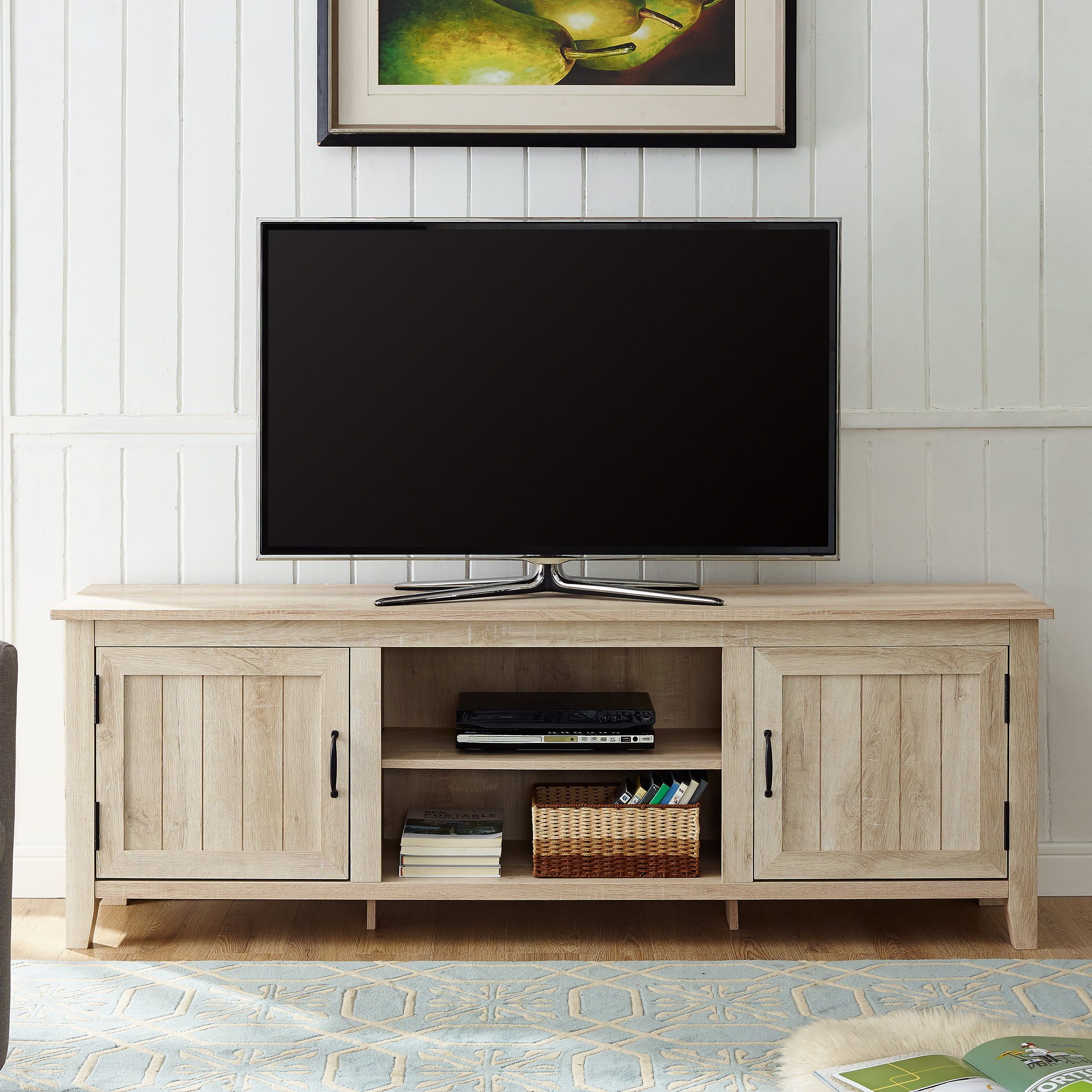 70" Modern Farmhouse Tv Stand Storage Console With Side Bead Board In Farmhouse Tv Stands (View 19 of 20)