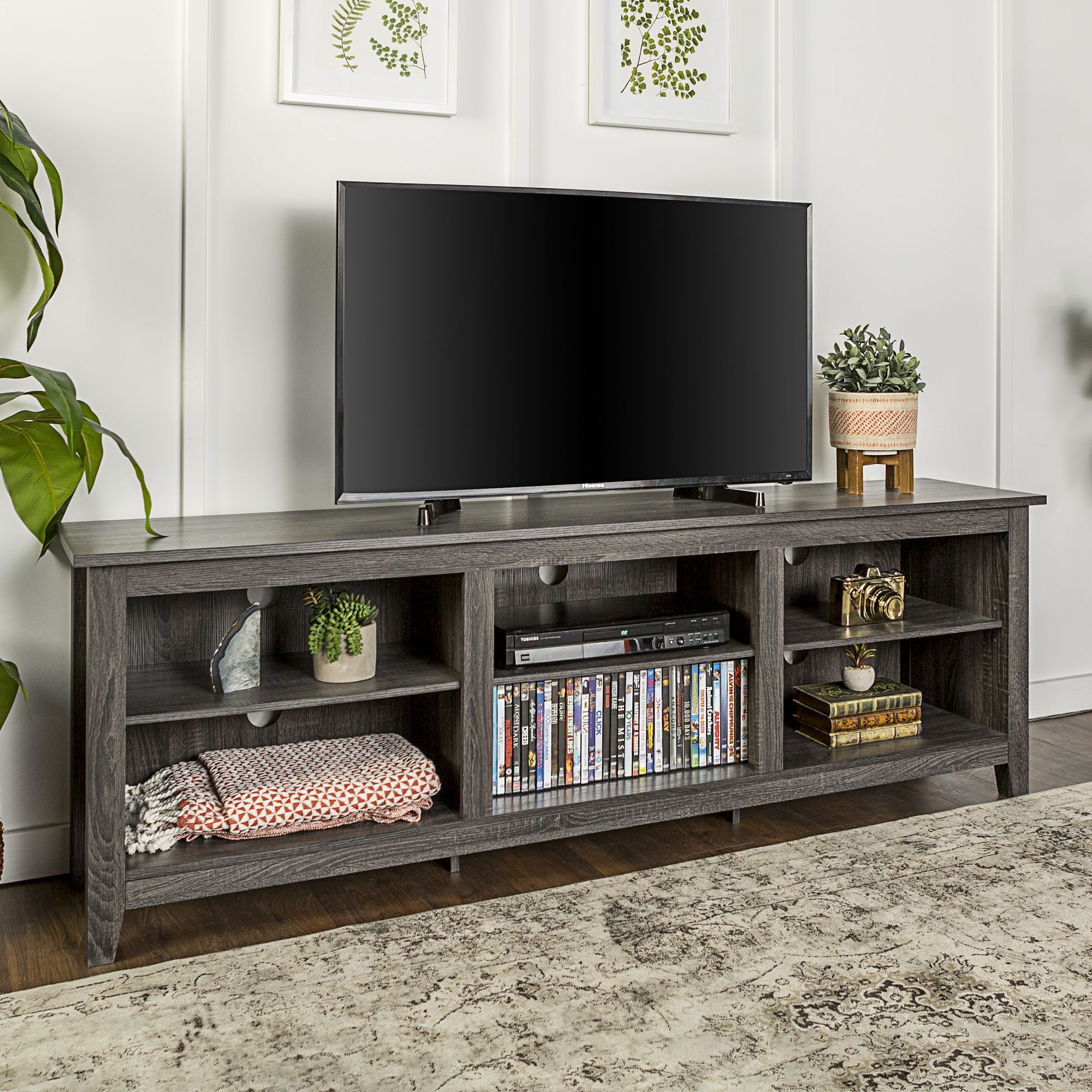 70" Wood Media Tv Stand Storage Console – Charcoal 842158106131 | Ebay Intended For 110" Tvs Wood Tv Cabinet With Drawers (View 19 of 20)