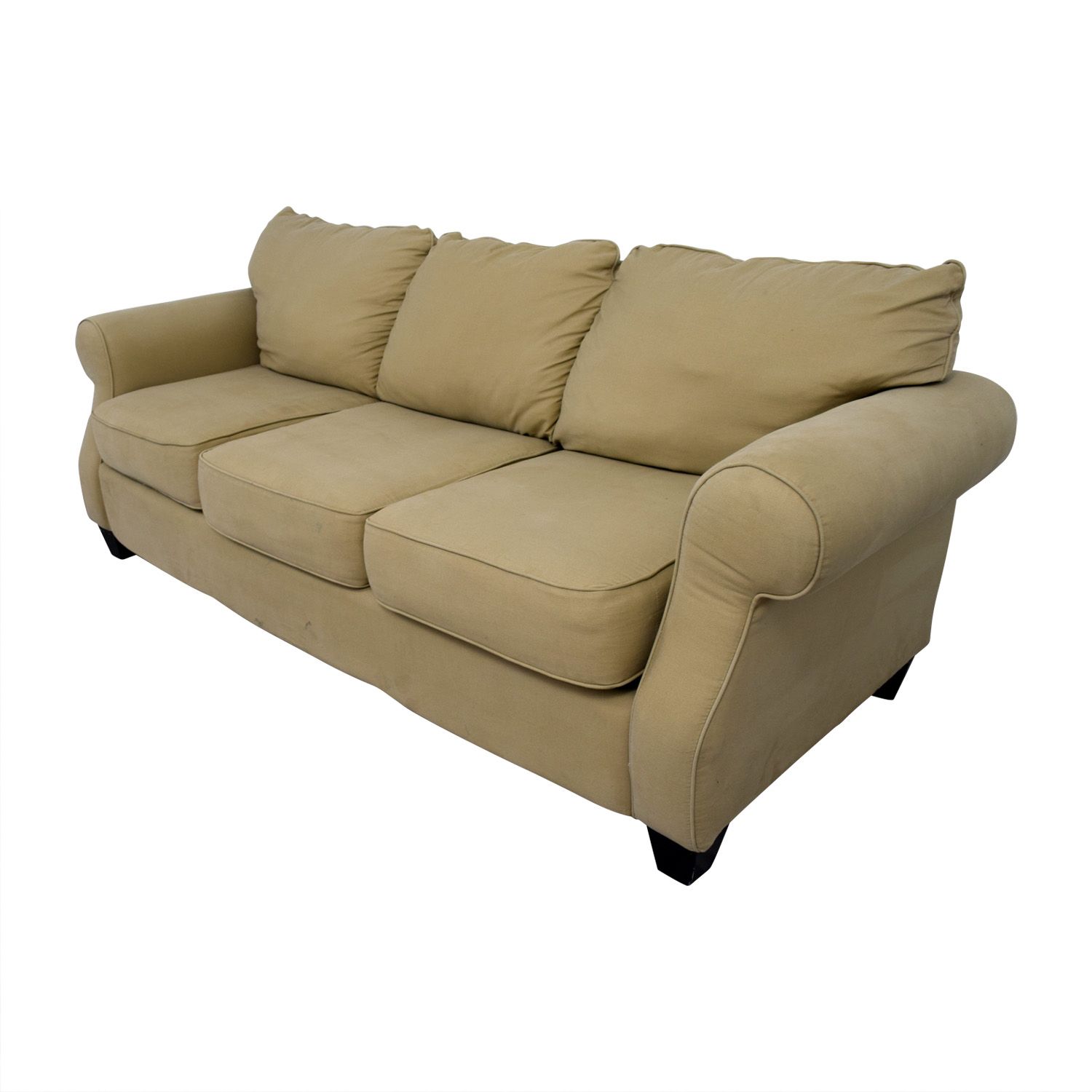 90% Off – Beige Three Cushion Curved Arm Sofa / Sofas Regarding Sofas With Curved Arms (View 8 of 20)