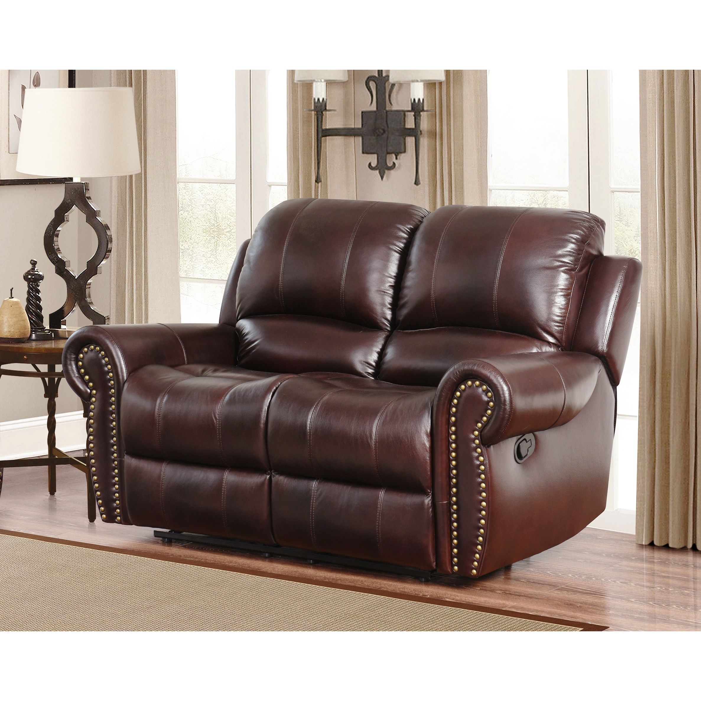 Abbyson Broadway Top Grain Leather Reclining Loveseat Brown With In Top Grain Leather Loveseats (Gallery 1 of 20)