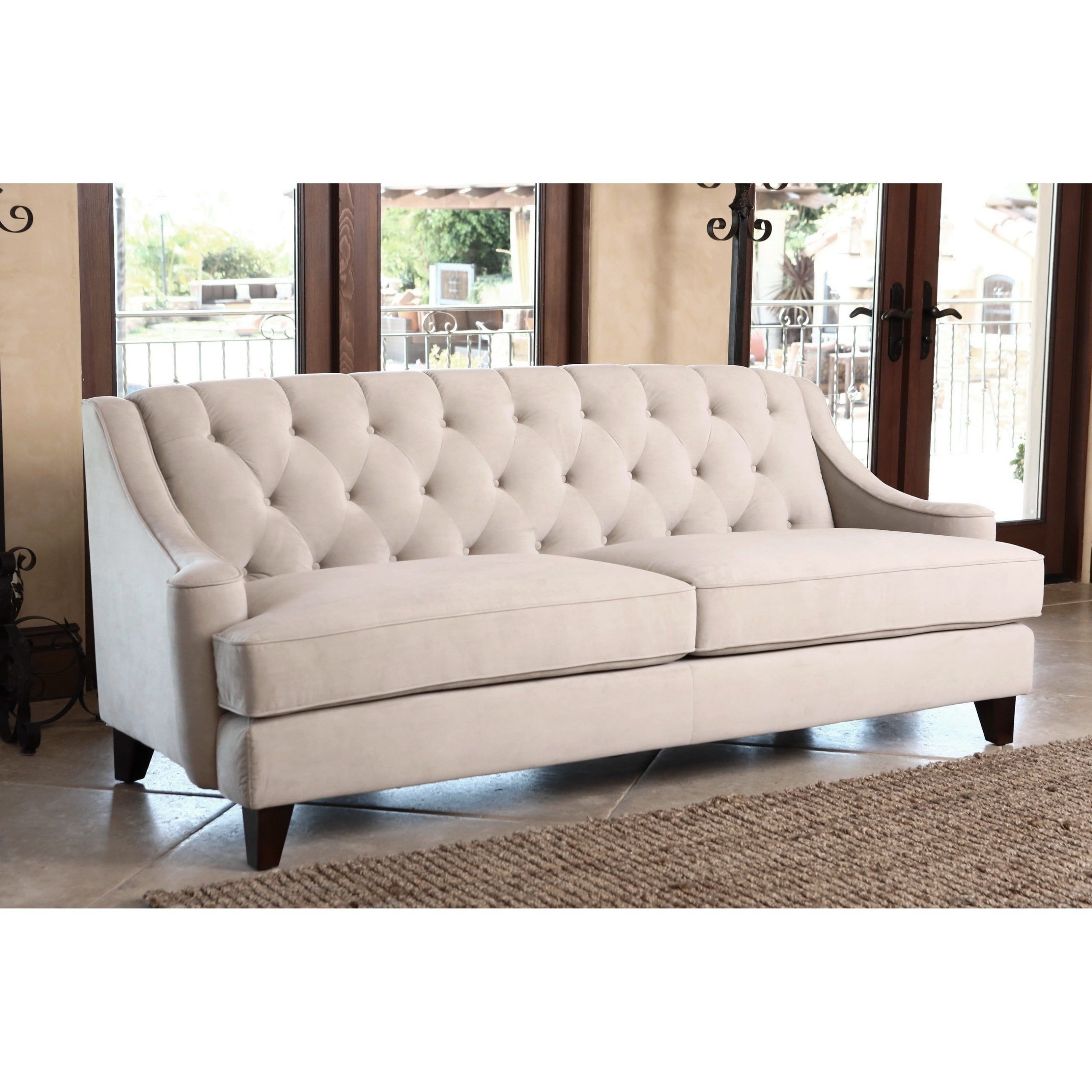 Abbyson Living Claridge Beige Velvet Fabric Tufted Sofa – Overstock In Elegant Beige Velvet Sofas (Gallery 7 of 20)
