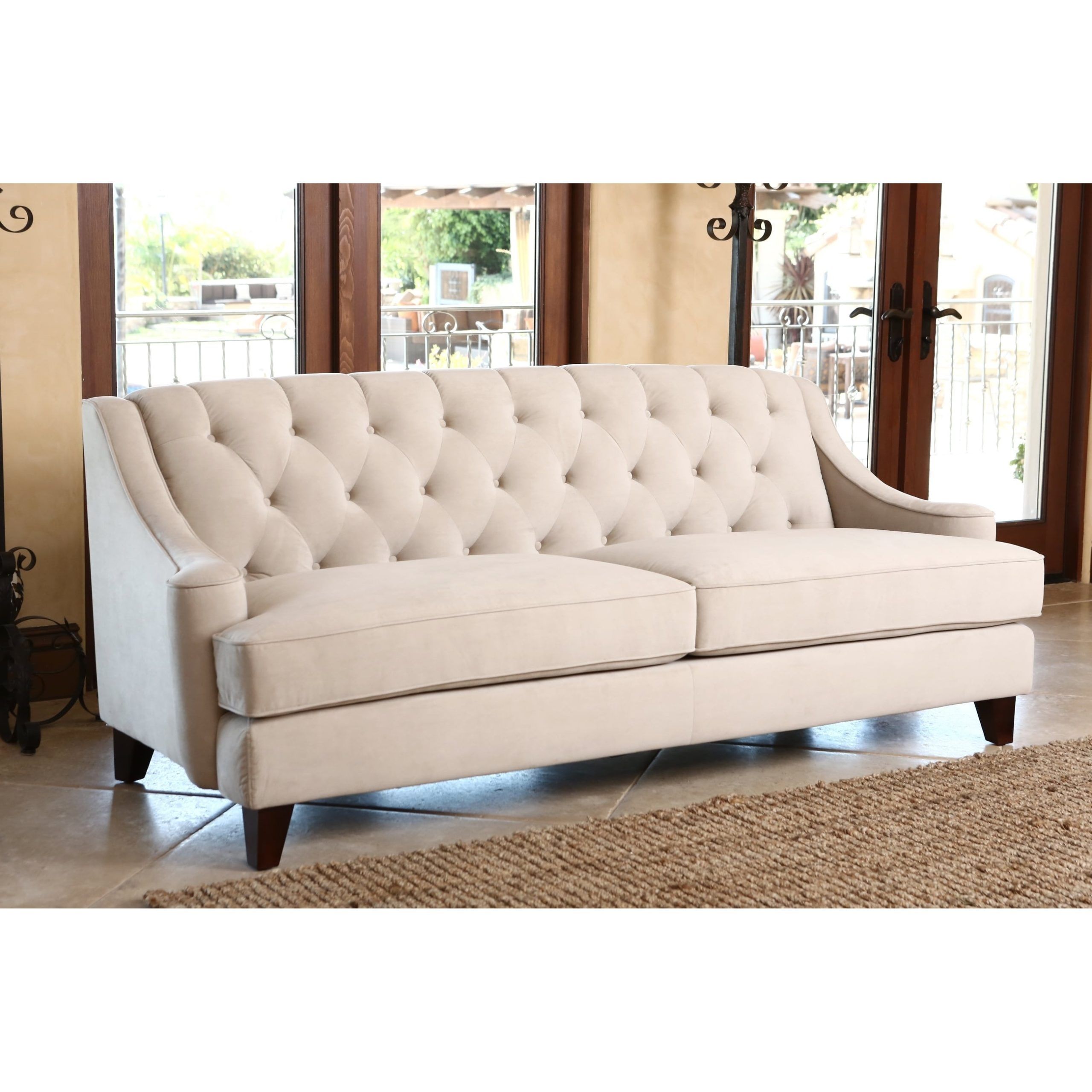 Abbyson Living Claridge Beige Velvet Fabric Tufted Sofa – Overstock Pertaining To Sofas In Beige (Gallery 12 of 20)