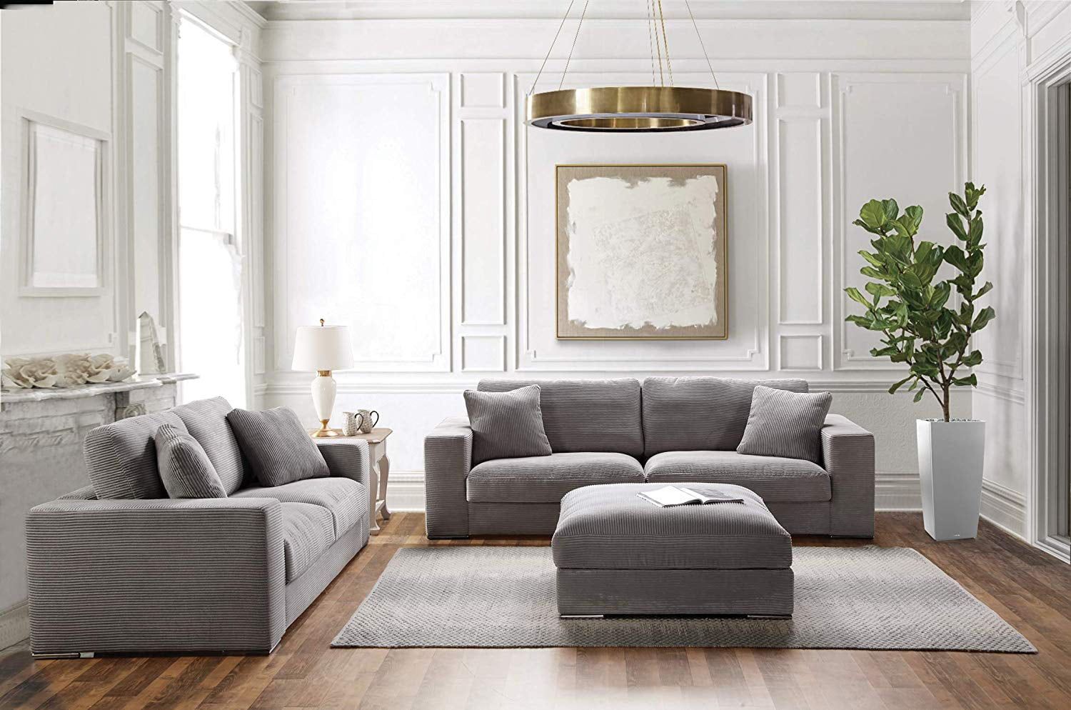 Acanva Luxury Classic Modern Corduroy Living Room Sofa Set 3 Piece With Regard To Sofas In Light Gray (Gallery 6 of 22)