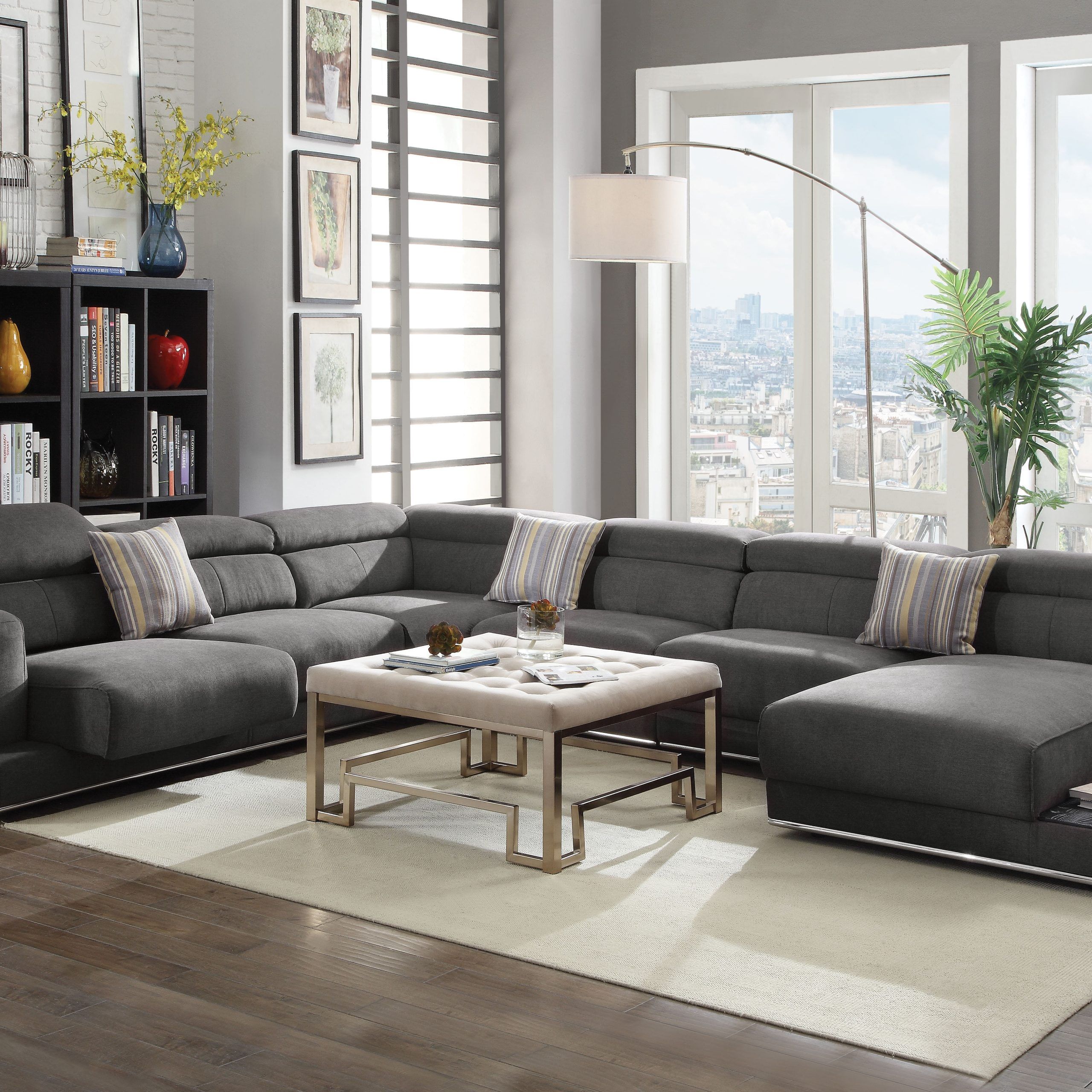 Acme Alwin Sectional Sofa In Dark Gray Fabric Upholstery – Walmart Within Sofas In Dark Grey (View 7 of 20)