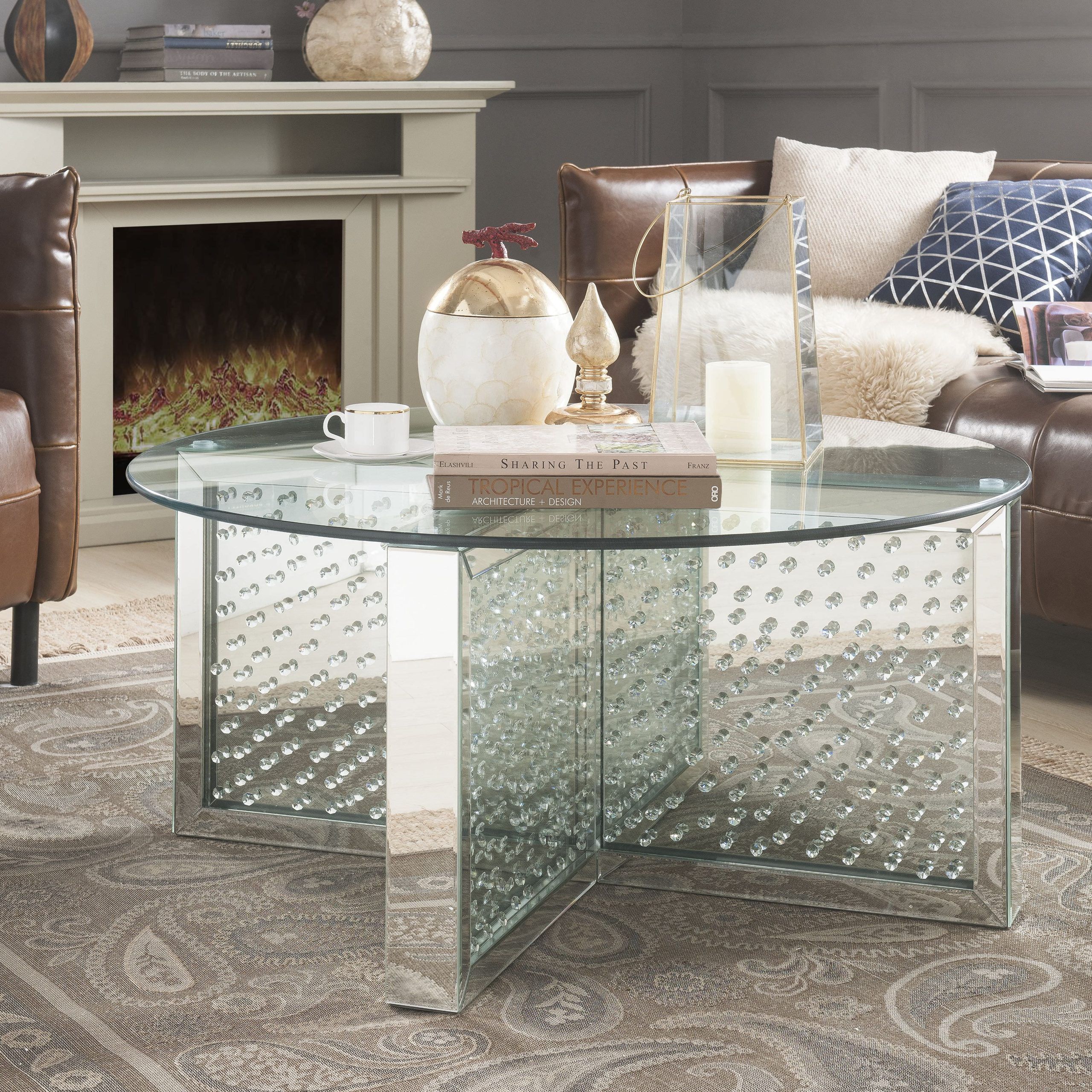 Acme Nysa Round Coffee Table In Mirrored And Faux Crystals – Walmart With Regard To Round Coffee Tables (Gallery 15 of 20)