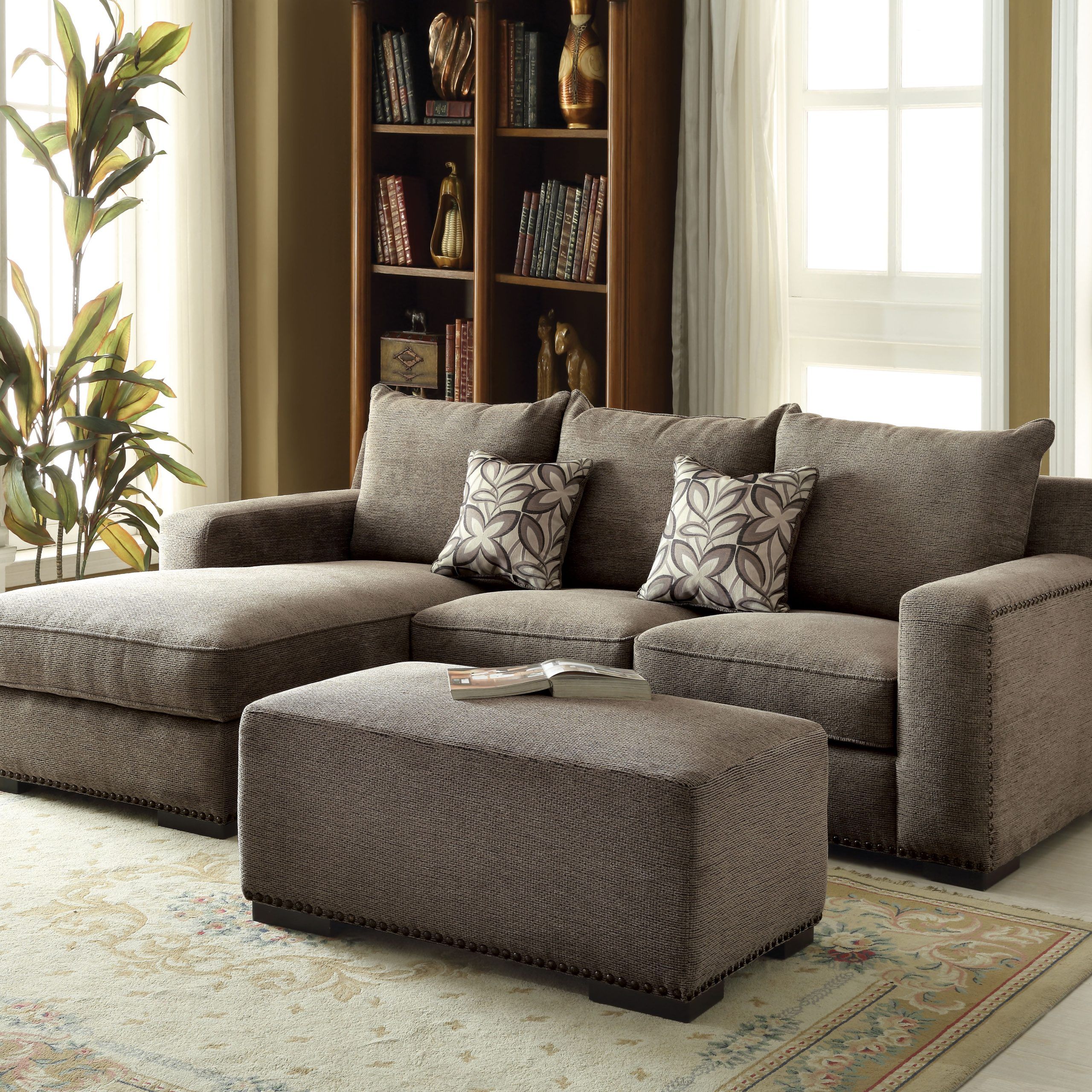 Acme Ushury Sectional Sofa With 2 Pillows , Gray Chenille – Walmart Within Chenille Sectional Sofas (Gallery 13 of 20)