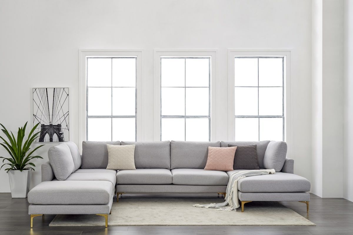 Adams U Shape Sectional Sofa With Chaise, Dove Grey, Right Facing Throughout Modern U Shape Sectional Sofas In Gray (Gallery 8 of 20)