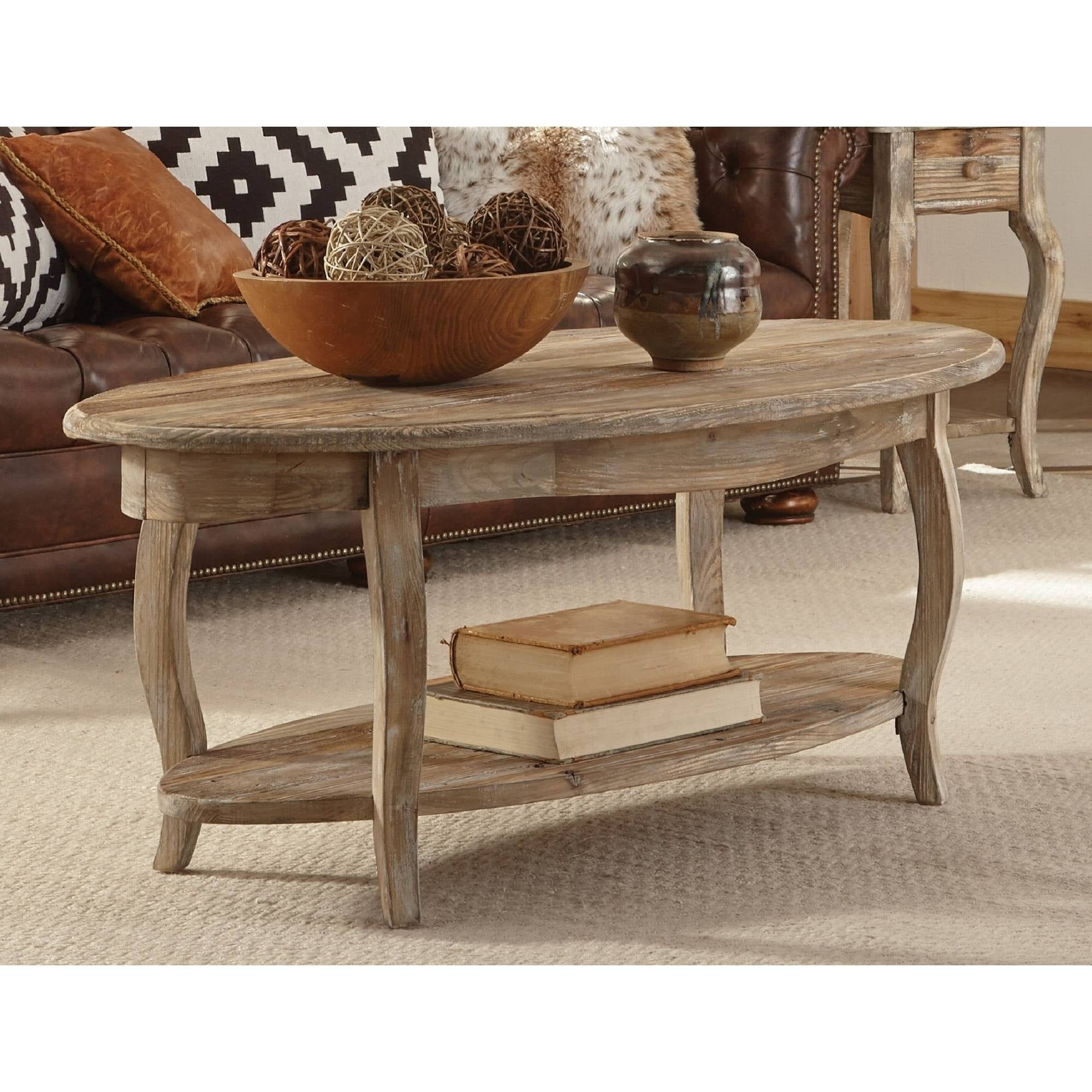 Alaterre Rustic Reclaimed Oval Coffee Table, Driftwood – Walmart For Rustic Coffee Tables (View 9 of 20)