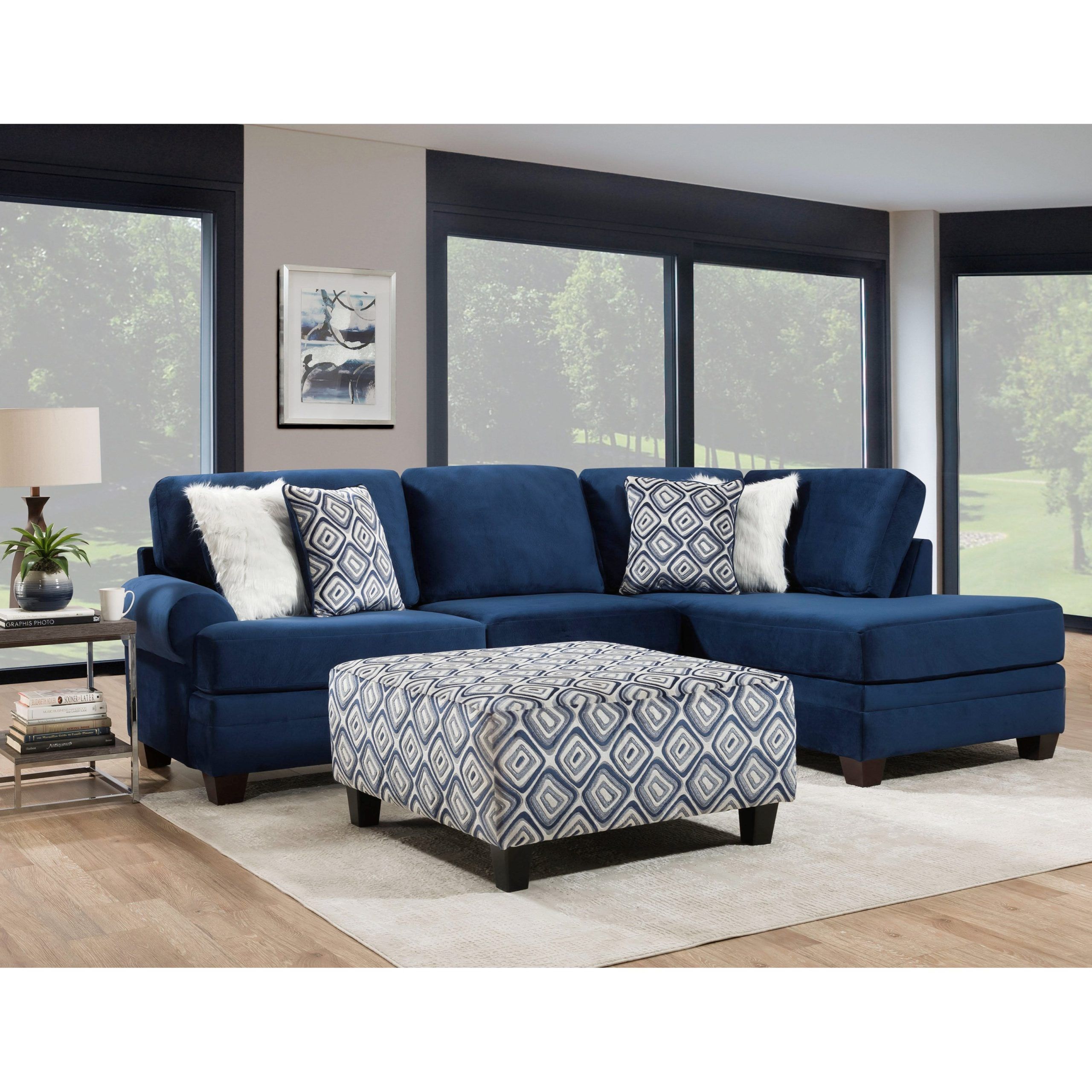 Albany 8642 8642 2pc Gens 35249 Groovy Navy Transitional Sectional Sofa With Regard To Navy Linen Coil Sofas (View 8 of 20)