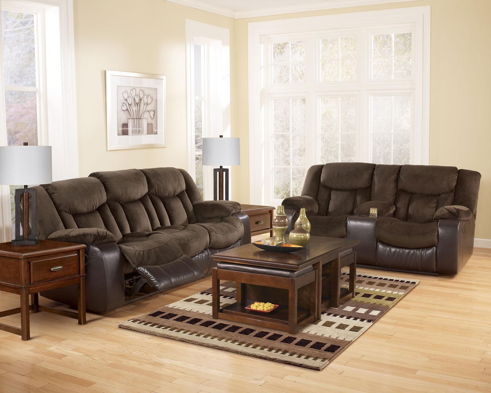 Allegro Living Room Brown Microfiber & Faux Leather Reclining Sofa In Faux Leather Sofas In Chocolate Brown (View 18 of 20)