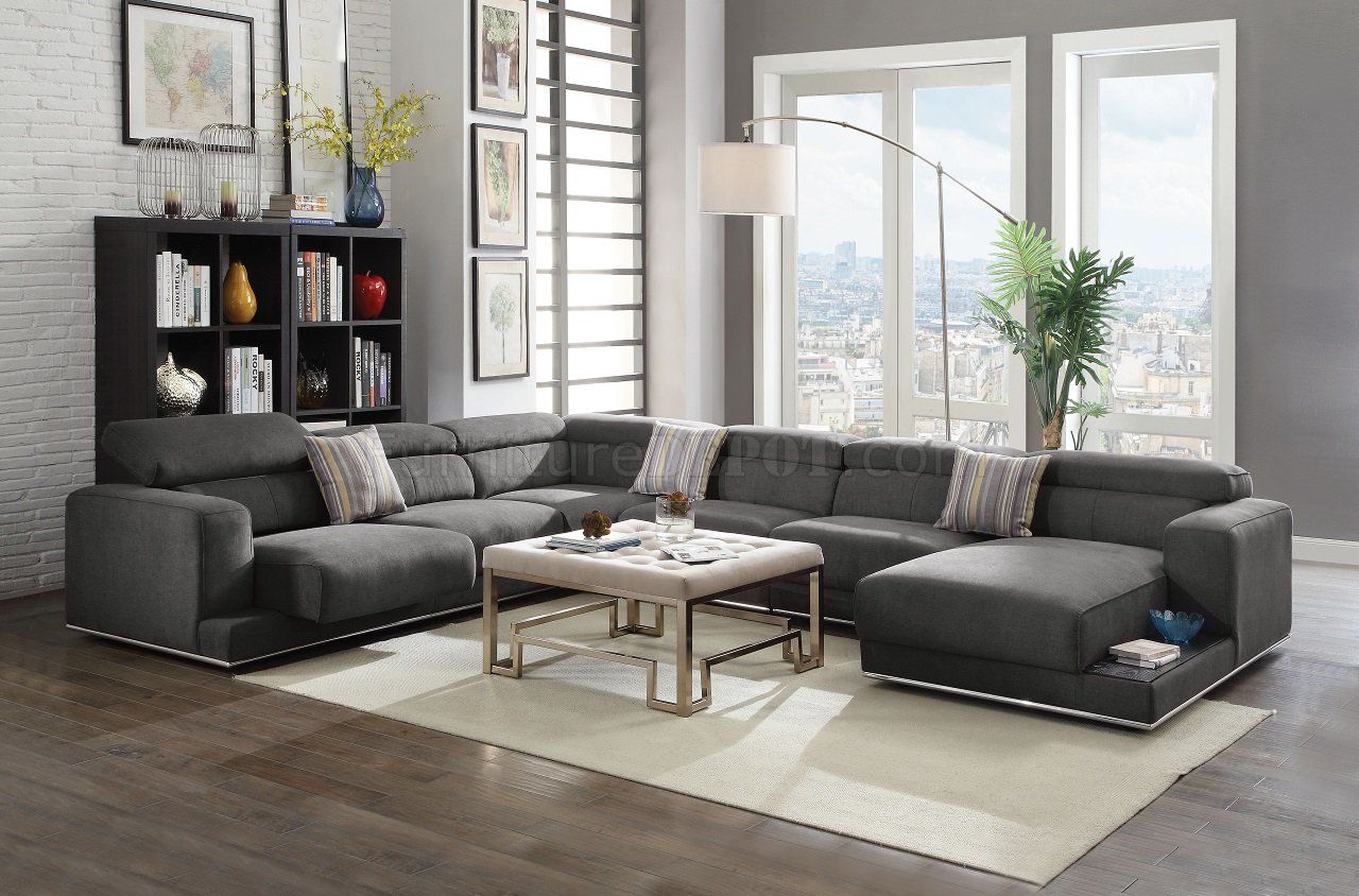 Alwin Sectional Sofa 53720 In Dark Gray Fabricacme W/option Pertaining To Dark Grey Polyester Sofa Couches (Gallery 6 of 20)