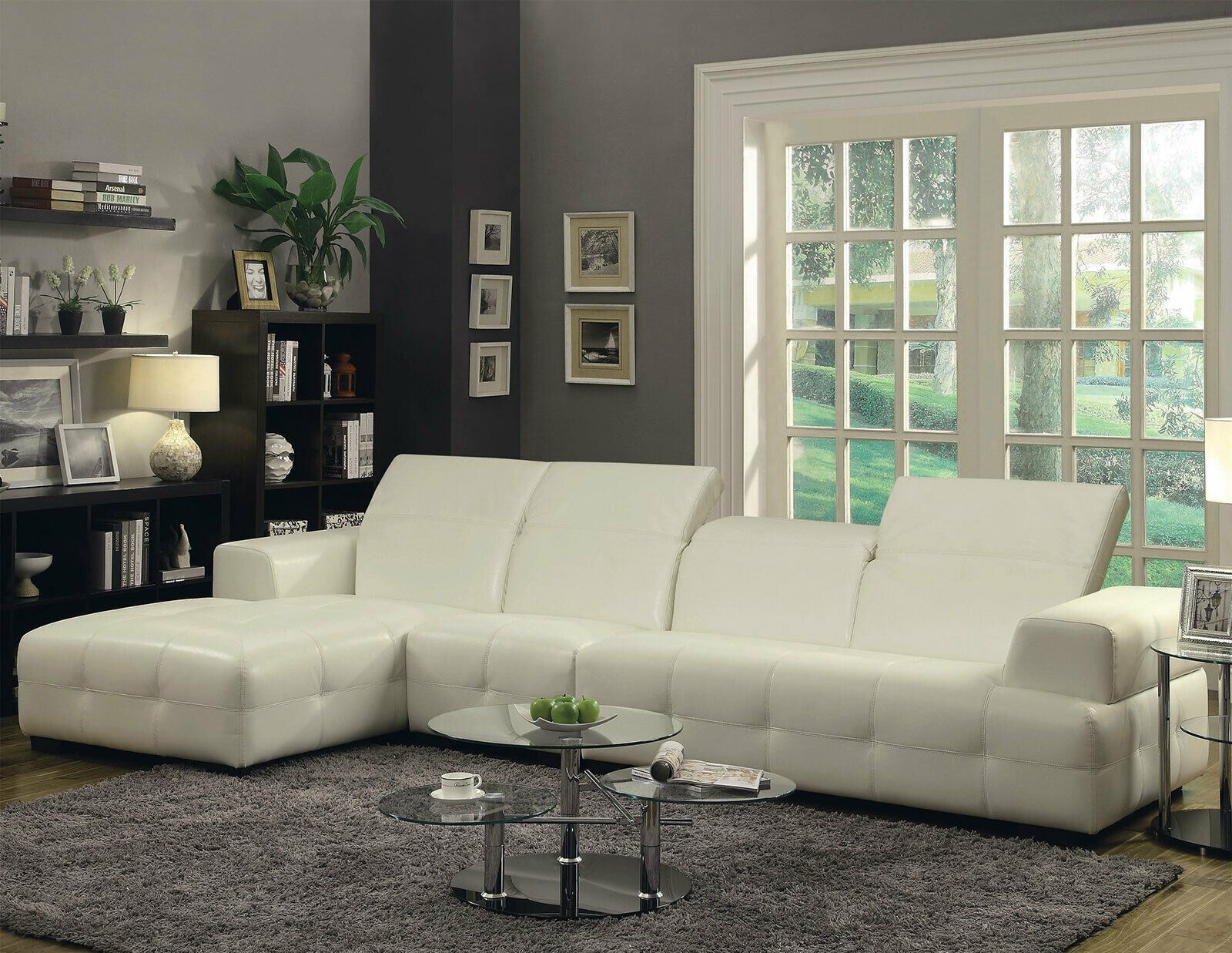 Amara Contemporary Sectional Living Room Furniture White Faux Leather Within Faux Leather Sectional Sofa Sets (View 15 of 21)
