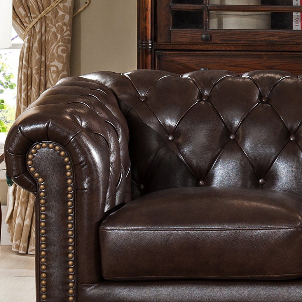 Amax Kensington Top Grain Leather Chesterfield Sofa And Loveseat Set In Top Grain Leather Loveseats (View 17 of 20)