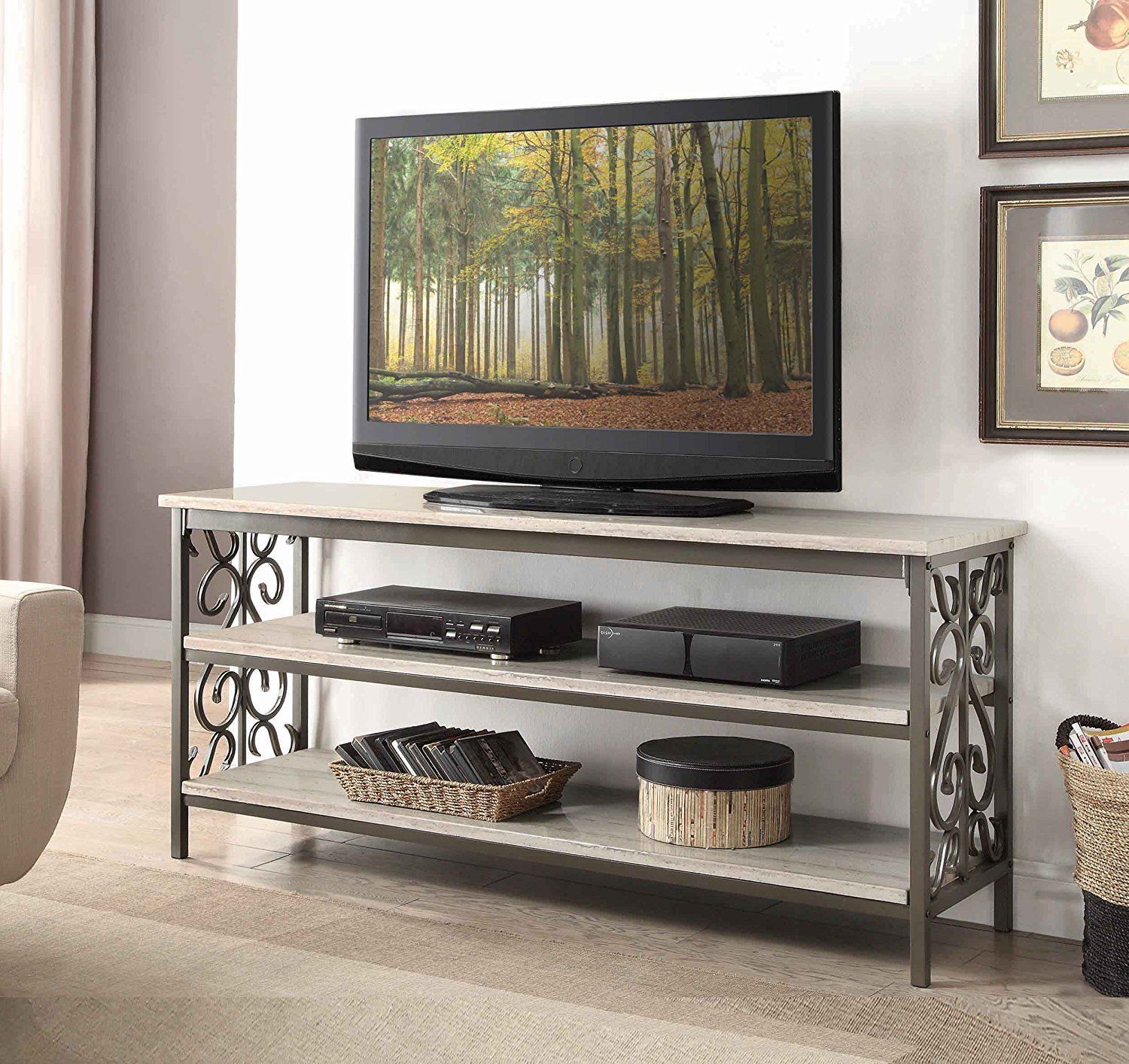 Amazon: Homelegance Fairhope Faux Marble Top Tv Stand With With Regard To Black Marble Tv Stands (View 18 of 20)