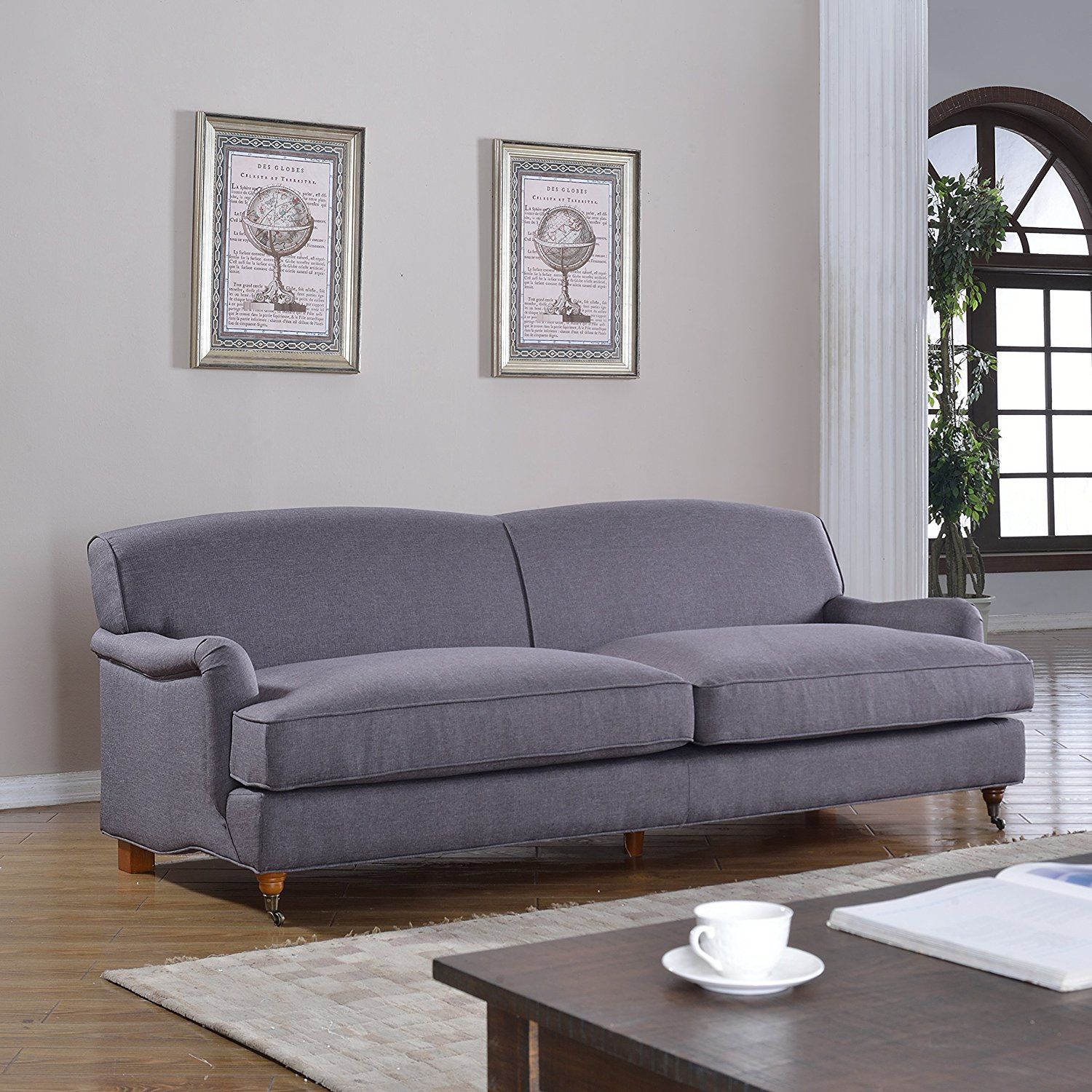 Amazon: Mid Century Grey Modern Sophisticated Large Linen Fabric Throughout Gray Linen Sofas (View 5 of 20)