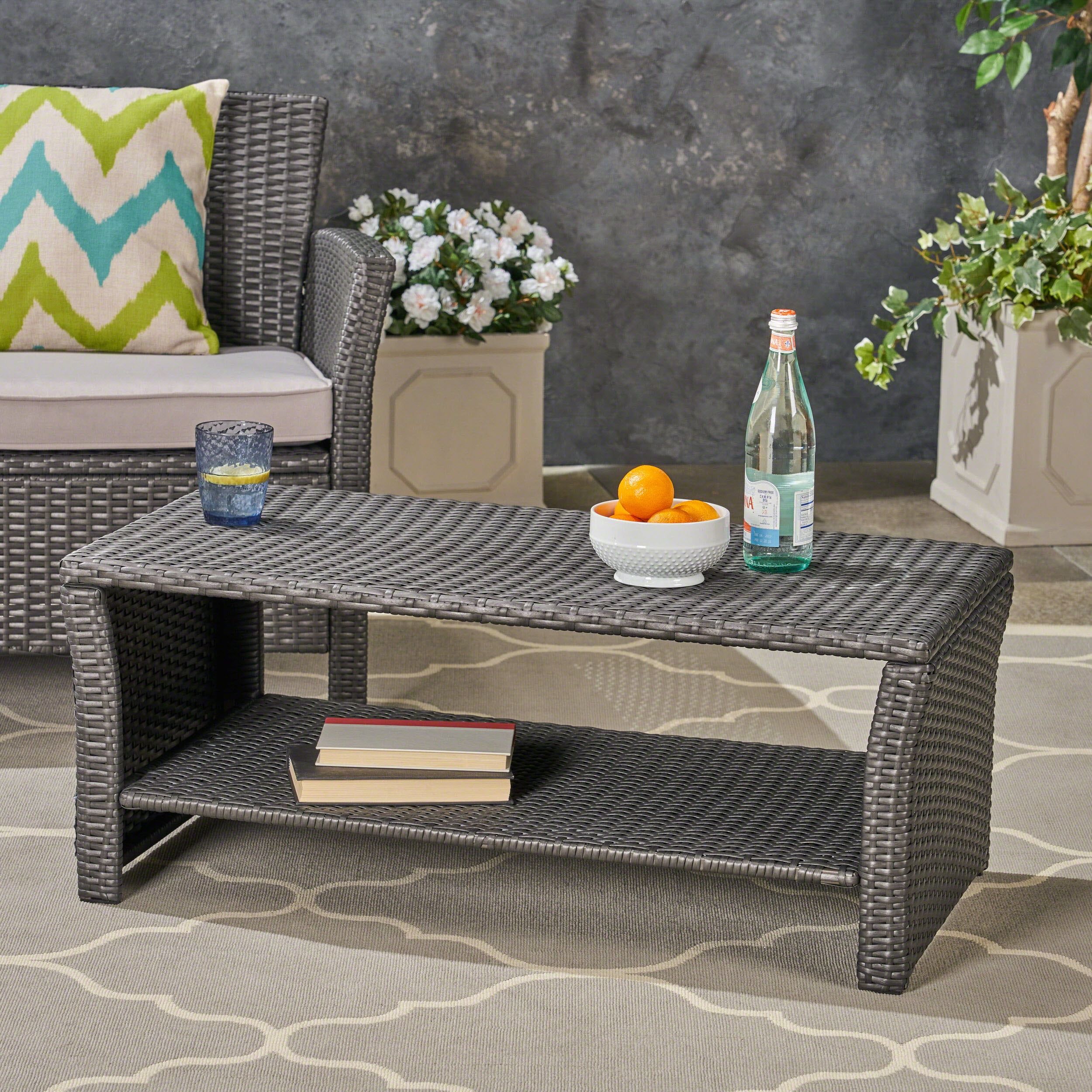 Antony Outdoor Wicker Coffee Table, Gray – Walmart For Outdoor Coffee Tables With Storage (View 14 of 20)