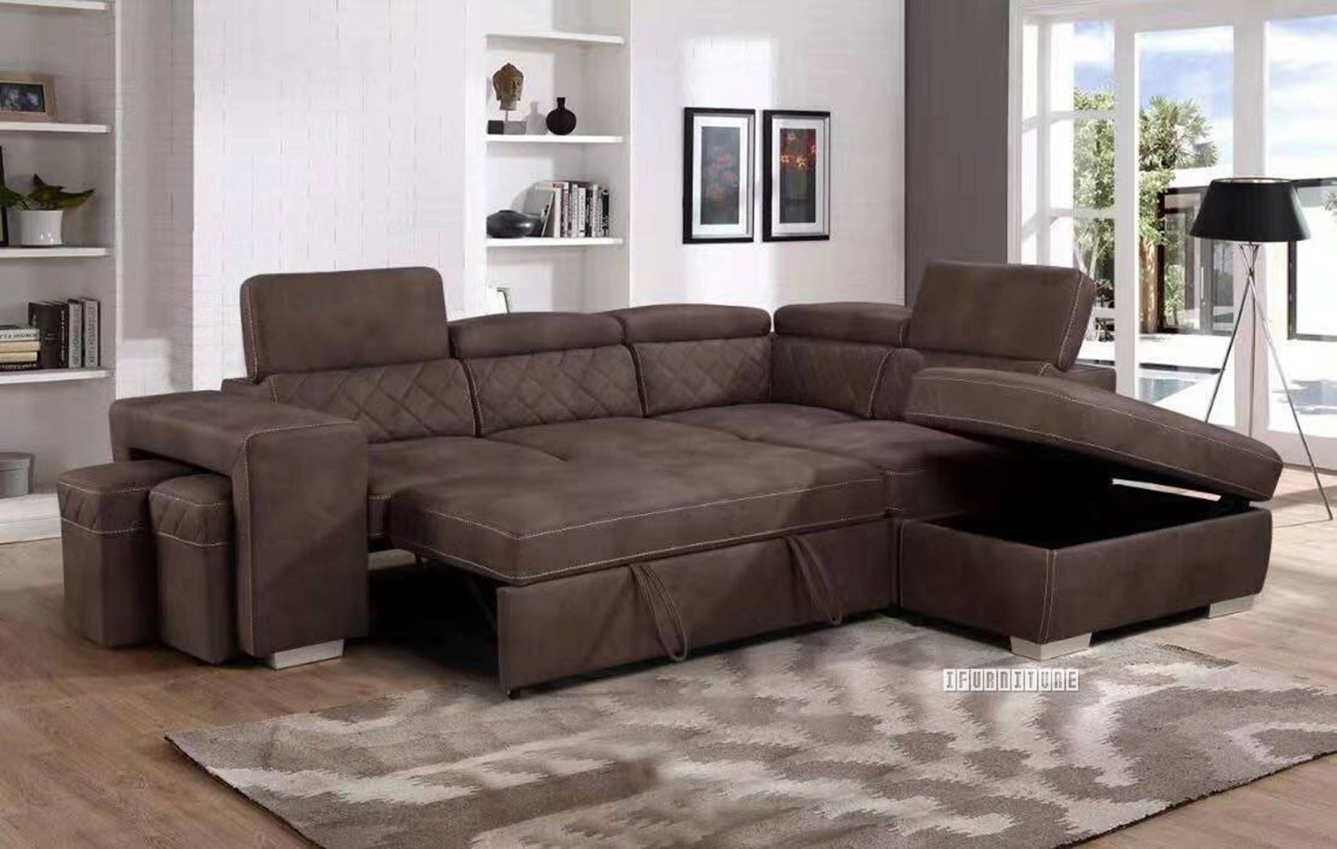 Aria Sectional Sofa/sofa Bed With Storage & 2 Ottomans (brown) Intended For Sofas With Ottomans In Brown (Gallery 15 of 20)