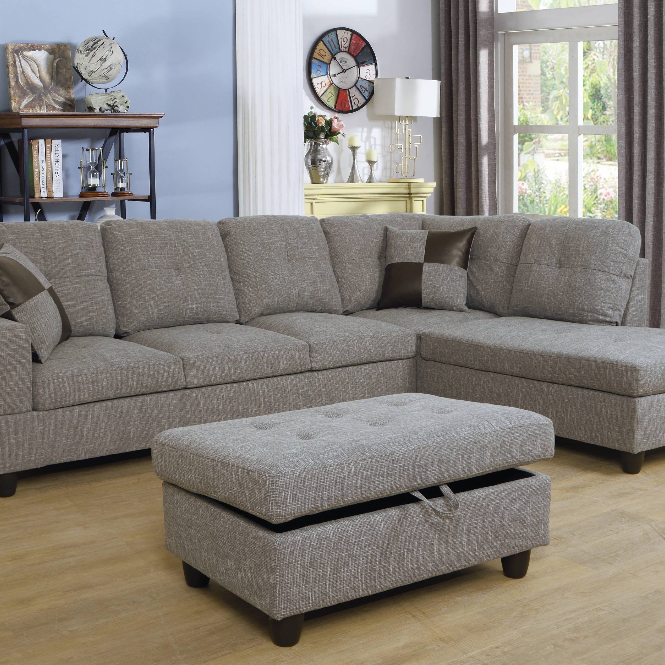 Ashey Furniture – L Shape Sectional Sofa Set With Storage Ottoman Throughout Sofas With Ottomans (View 10 of 20)