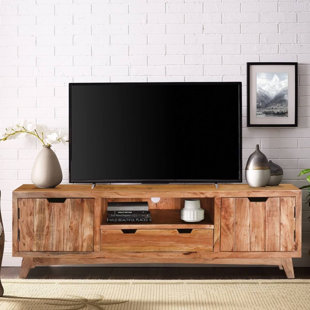 Augusta Handcrafted Rustic Solid Wood Tv Media Cabinet With Regard To 110&quot; Tvs Wood Tv Cabinet With Drawers (Gallery 1 of 20)