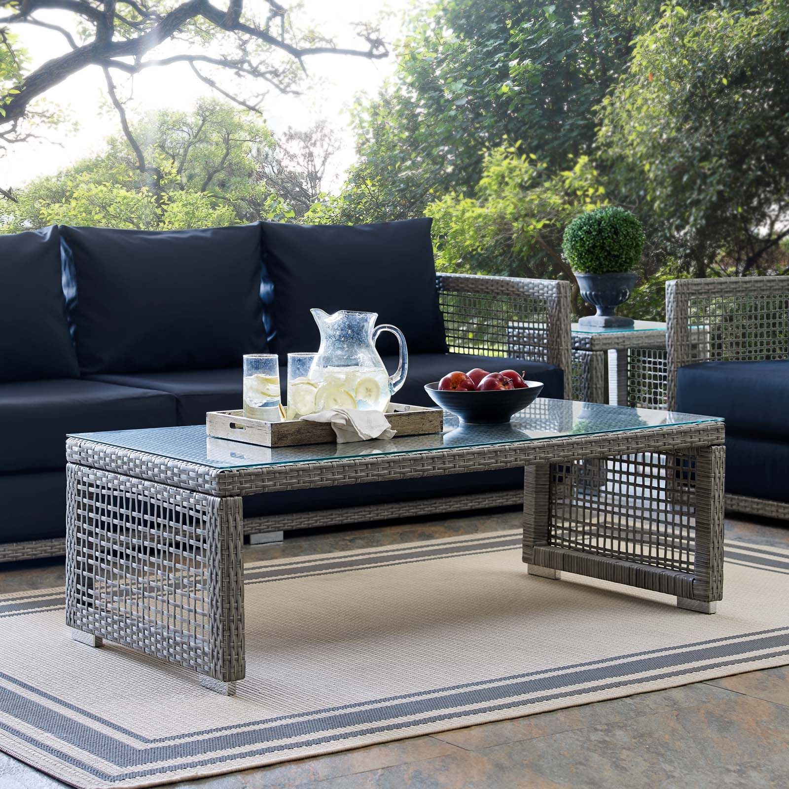Aura Rattan Outdoor Patio Coffee Table Gray Throughout Modern Outdoor Patio Coffee Tables (Gallery 2 of 20)