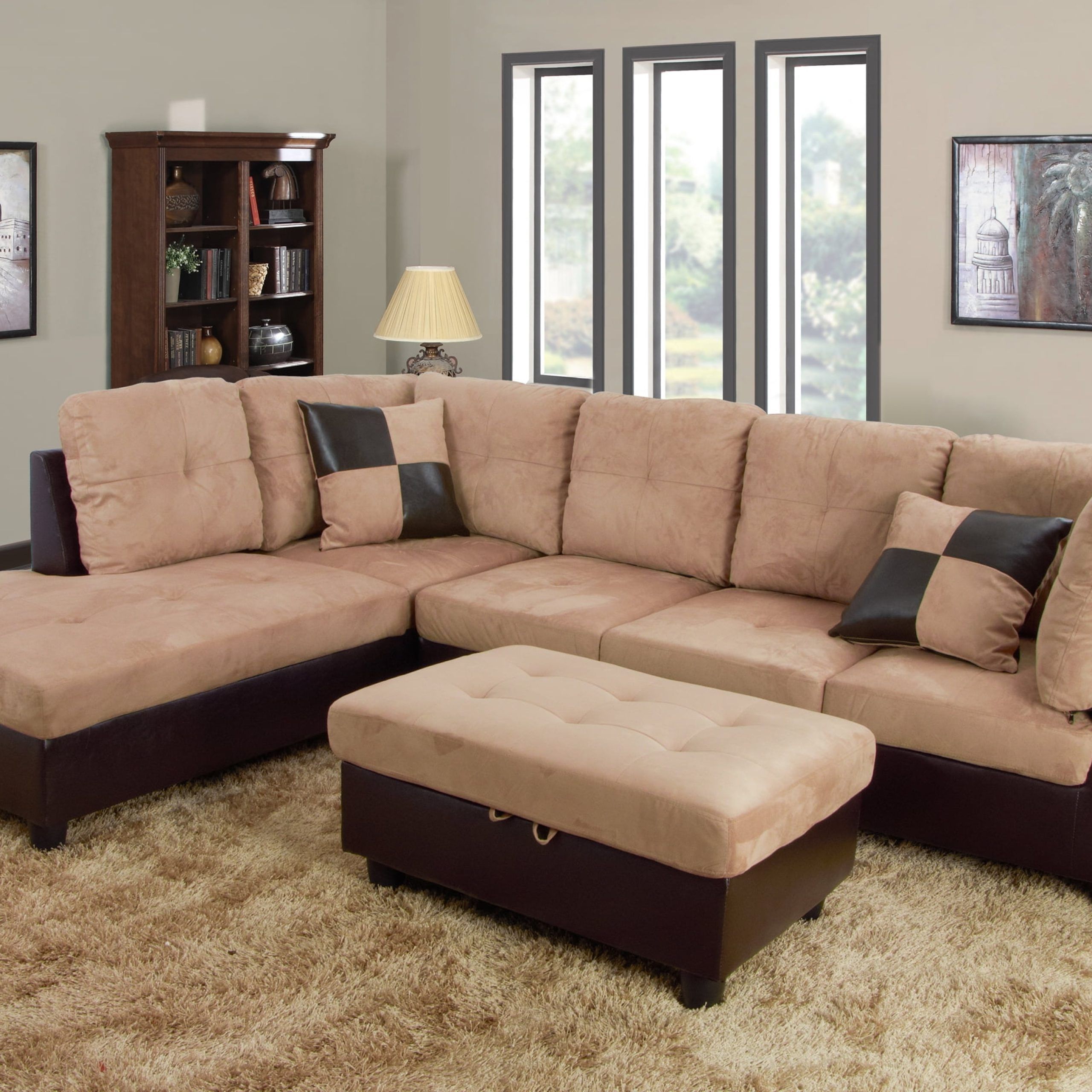 Aycp Furniture 3pcs L Shape Sectional Sofa Set, Left Hand Facing Chaise Inside Small L Shaped Sectional Sofas In Beige (View 20 of 21)