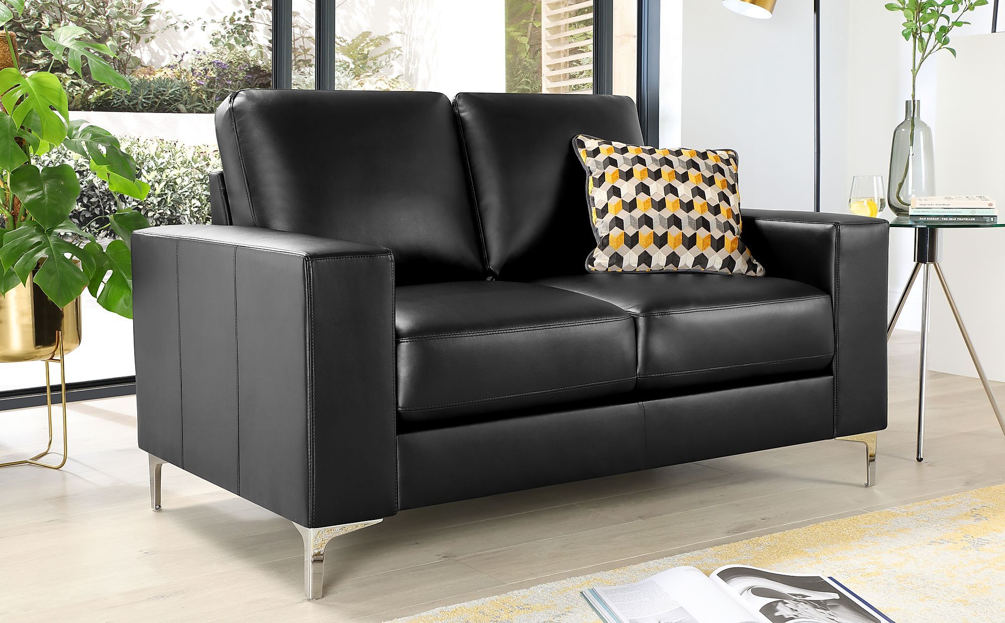 Baltimore Black Leather 2 Seater Sofa | Furniture Choice Within Black Velvet 2 Seater Sofa Beds (Gallery 9 of 20)